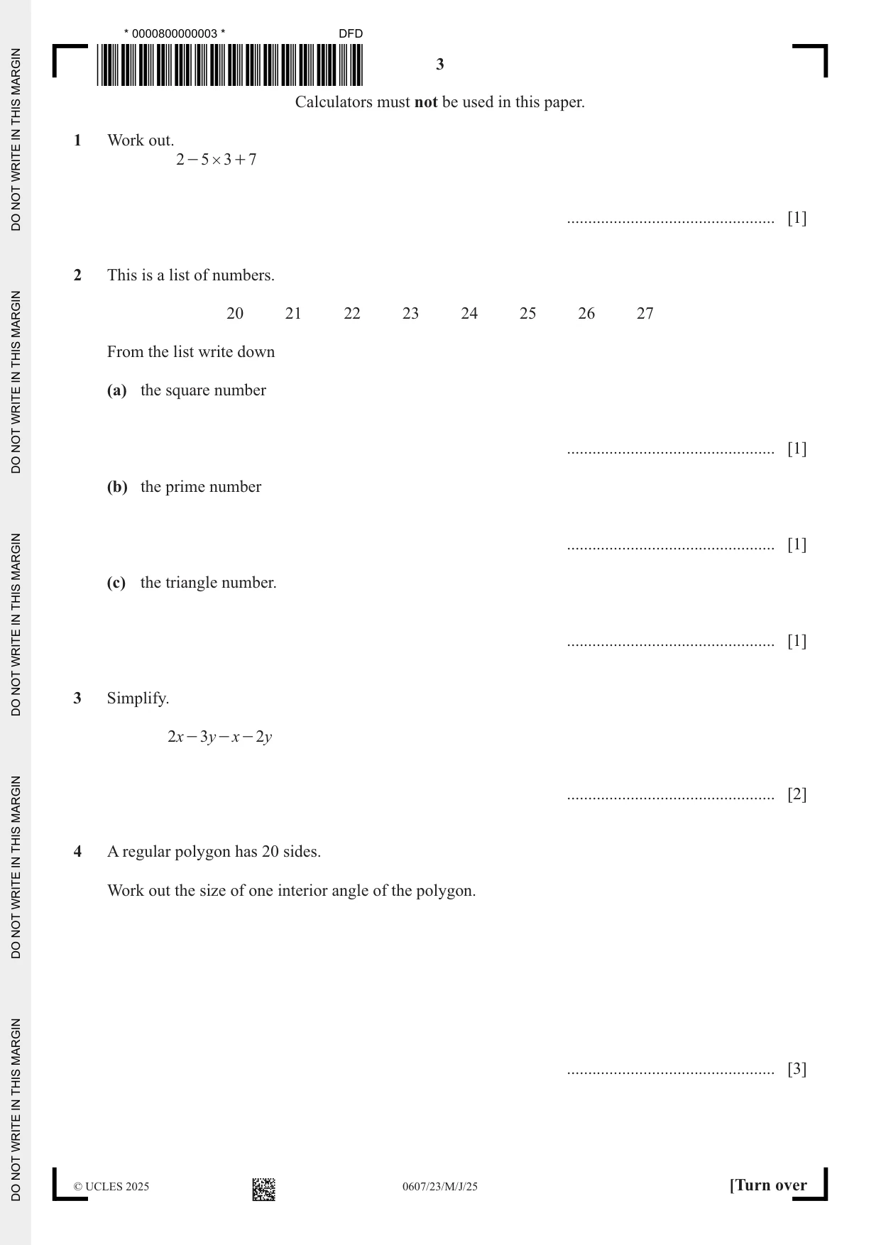 Cambridge IGCSE Mathematics - International 0607 2025 May/June Paper 2 · Variant 3 question paper, page 3 of 12