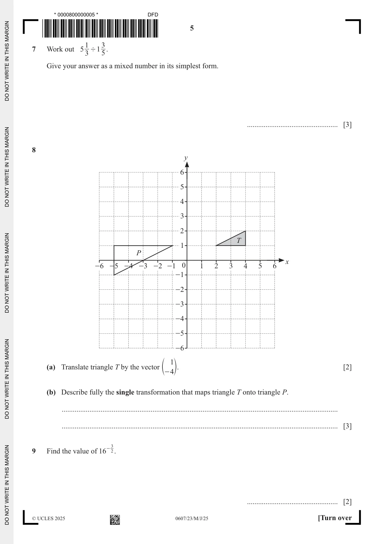 Cambridge IGCSE Mathematics - International 0607 2025 May/June Paper 2 · Variant 3 question paper, page 5 of 12