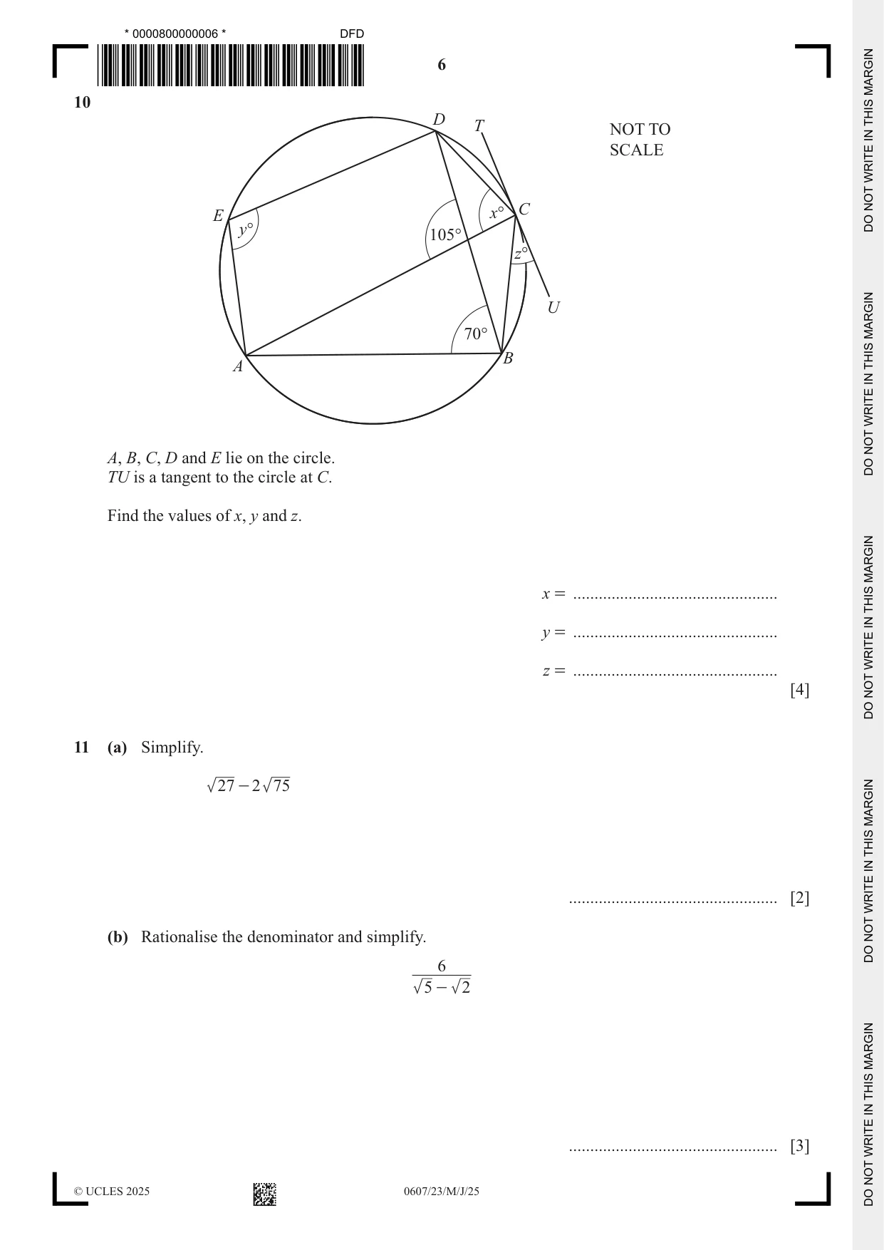Cambridge IGCSE Mathematics - International 0607 2025 May/June Paper 2 · Variant 3 question paper, page 6 of 12