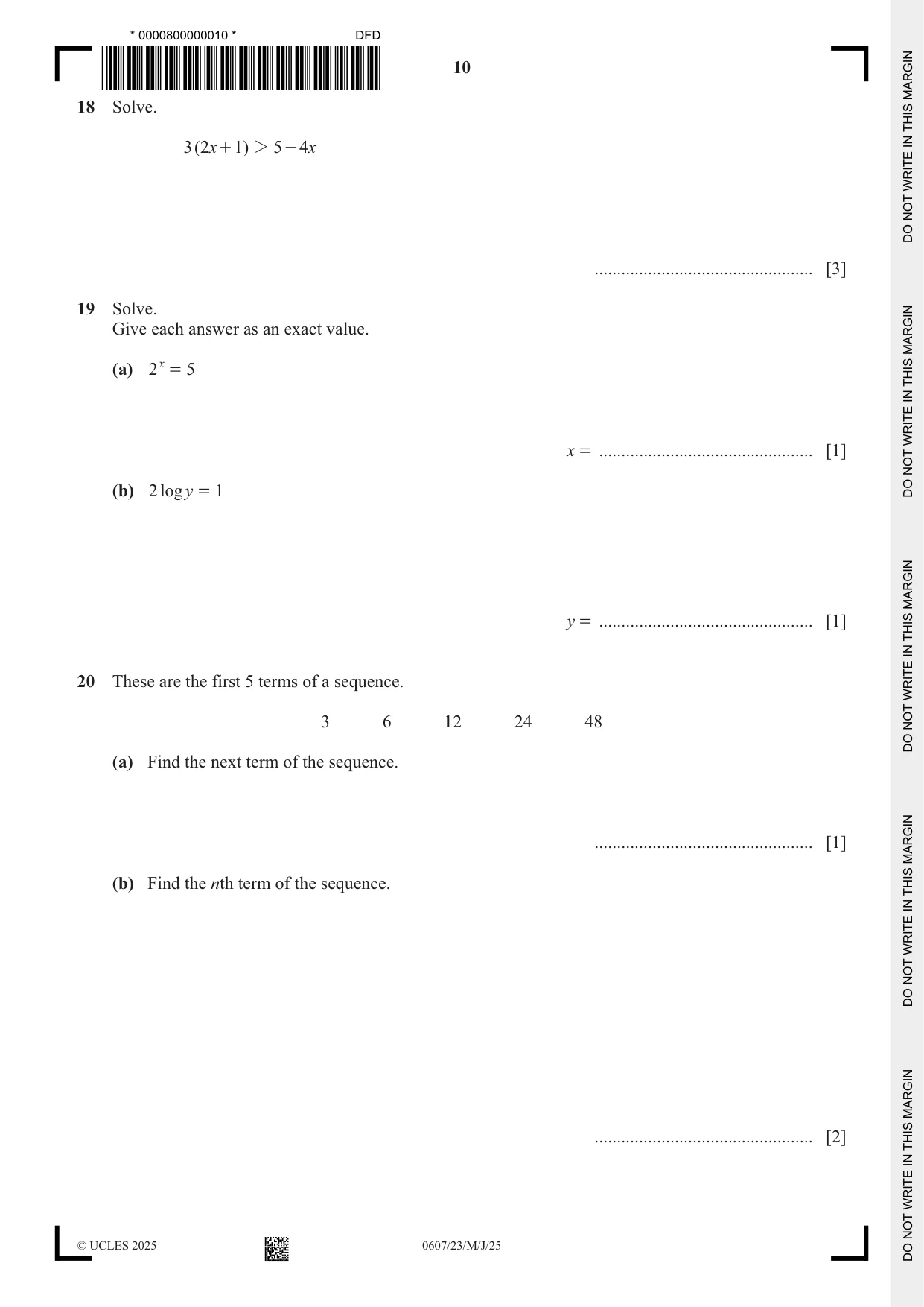 Cambridge IGCSE Mathematics - International 0607 2025 May/June Paper 2 · Variant 3 question paper, page 10 of 12