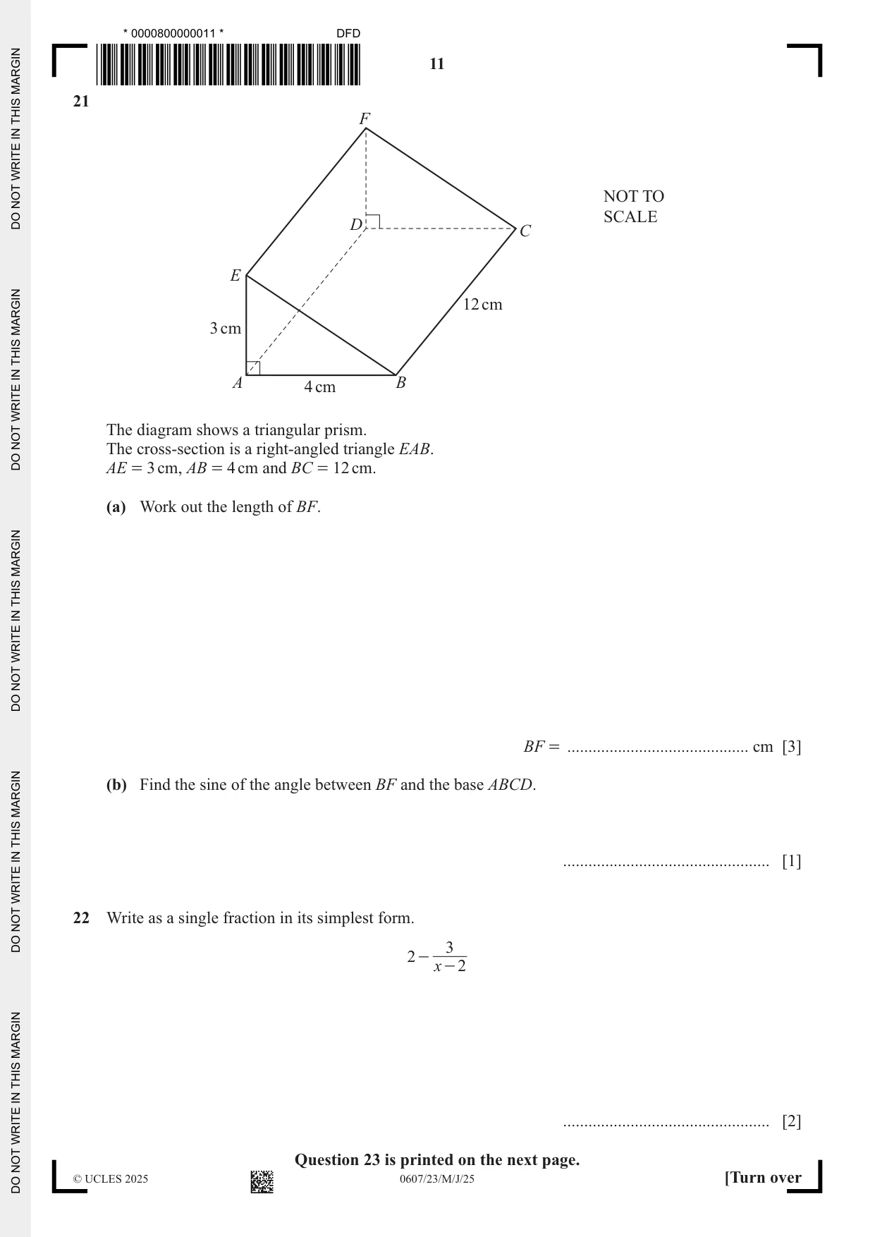 Cambridge IGCSE Mathematics - International 0607 2025 May/June Paper 2 · Variant 3 question paper, page 11 of 12