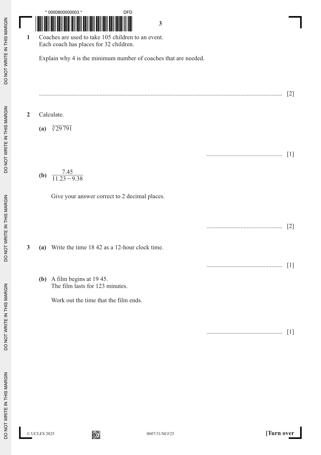 Cambridge IGCSE Mathematics - International 0607 2025 May/June Paper 3 · Variant 1 question paper, page 3 of 12