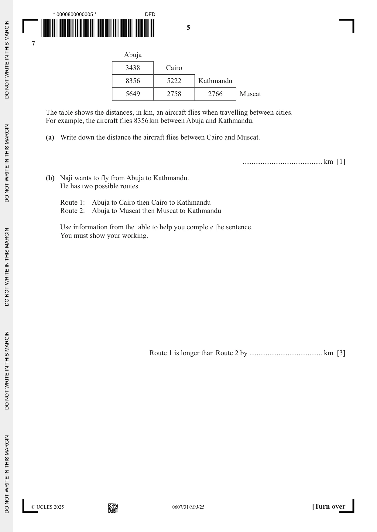 Cambridge IGCSE Mathematics - International 0607 2025 May/June Paper 3 · Variant 1 question paper, page 5 of 12