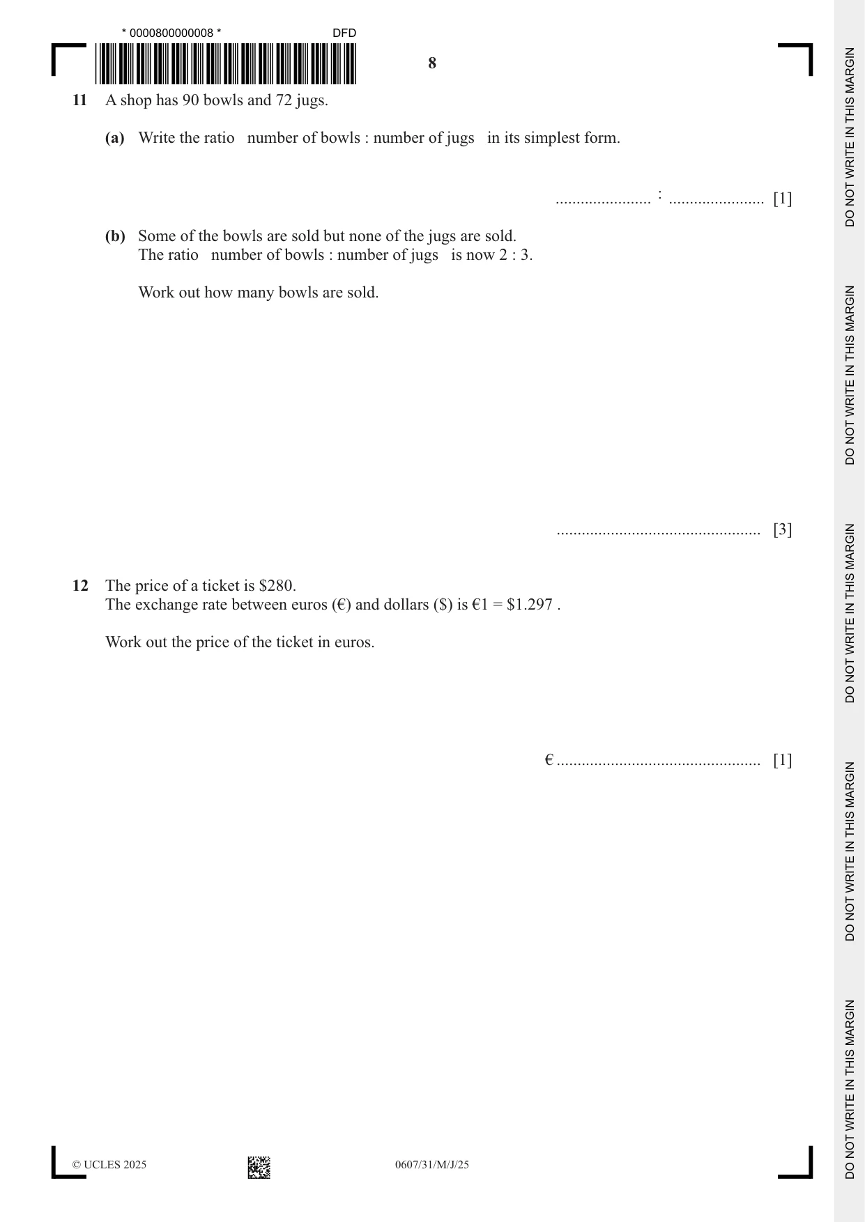 Cambridge IGCSE Mathematics - International 0607 2025 May/June Paper 3 · Variant 1 question paper, page 8 of 12
