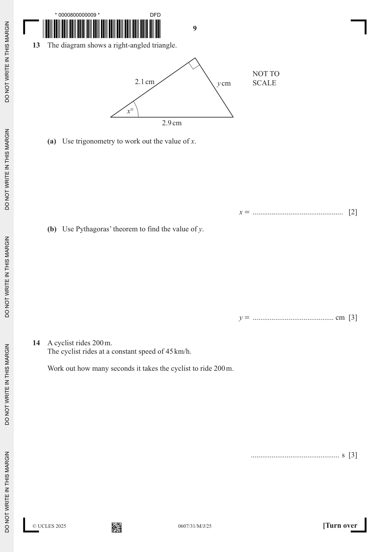 Cambridge IGCSE Mathematics - International 0607 2025 May/June Paper 3 · Variant 1 question paper, page 9 of 12