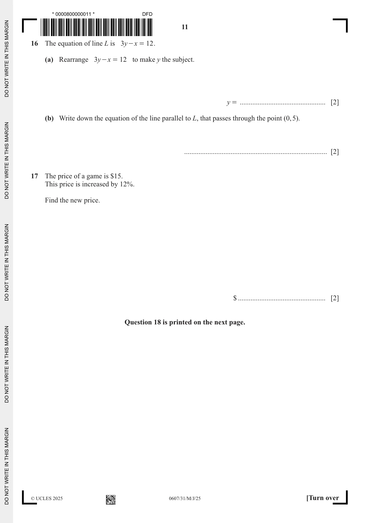 Cambridge IGCSE Mathematics - International 0607 2025 May/June Paper 3 · Variant 1 question paper, page 11 of 12