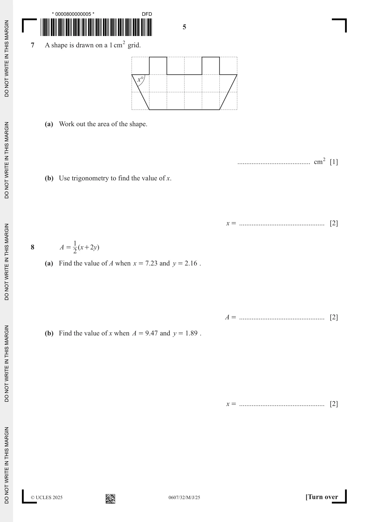 Cambridge IGCSE Mathematics - International 0607 2025 May/June Paper 3 · Variant 2 question paper, page 5 of 12