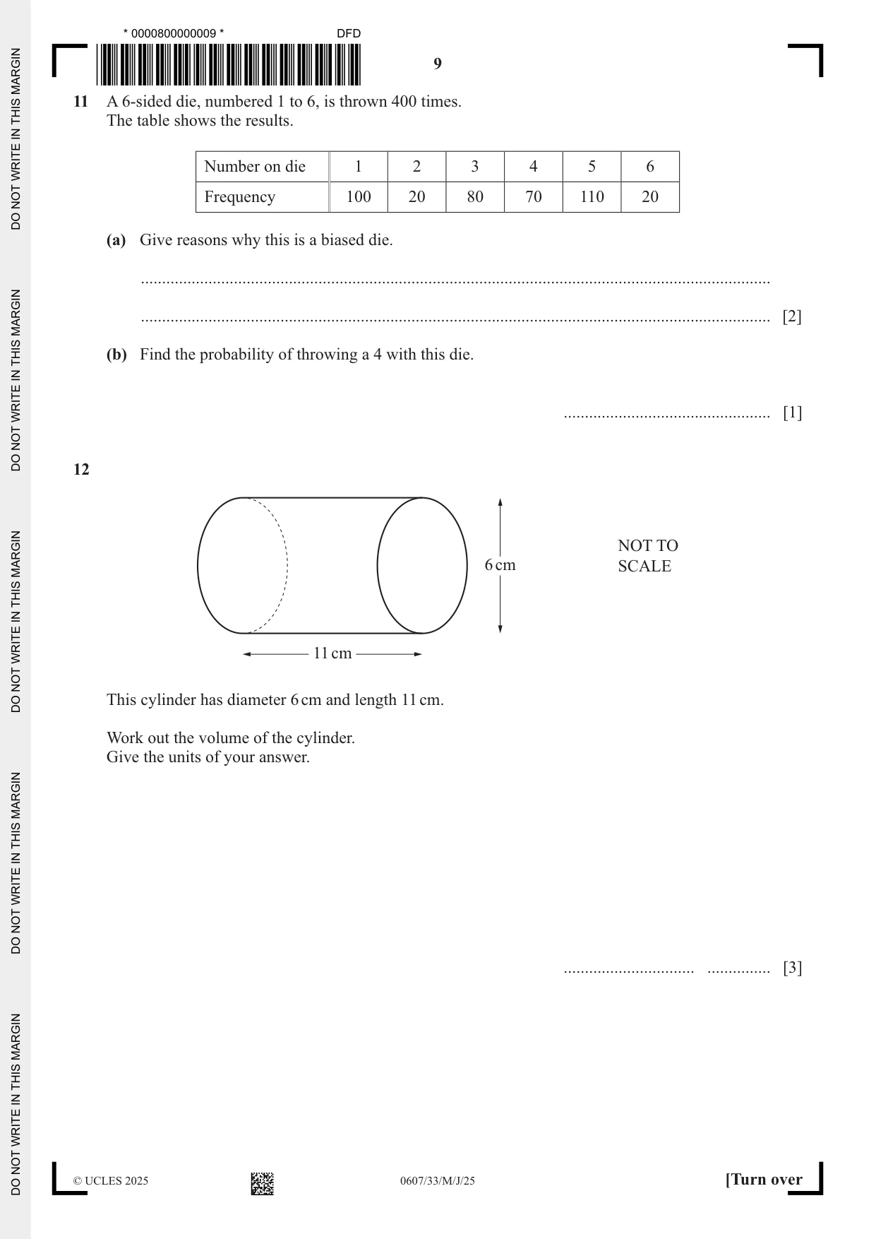 Cambridge IGCSE Mathematics - International 0607 2025 May/June Paper 3 · Variant 3 question paper, page 9 of 12