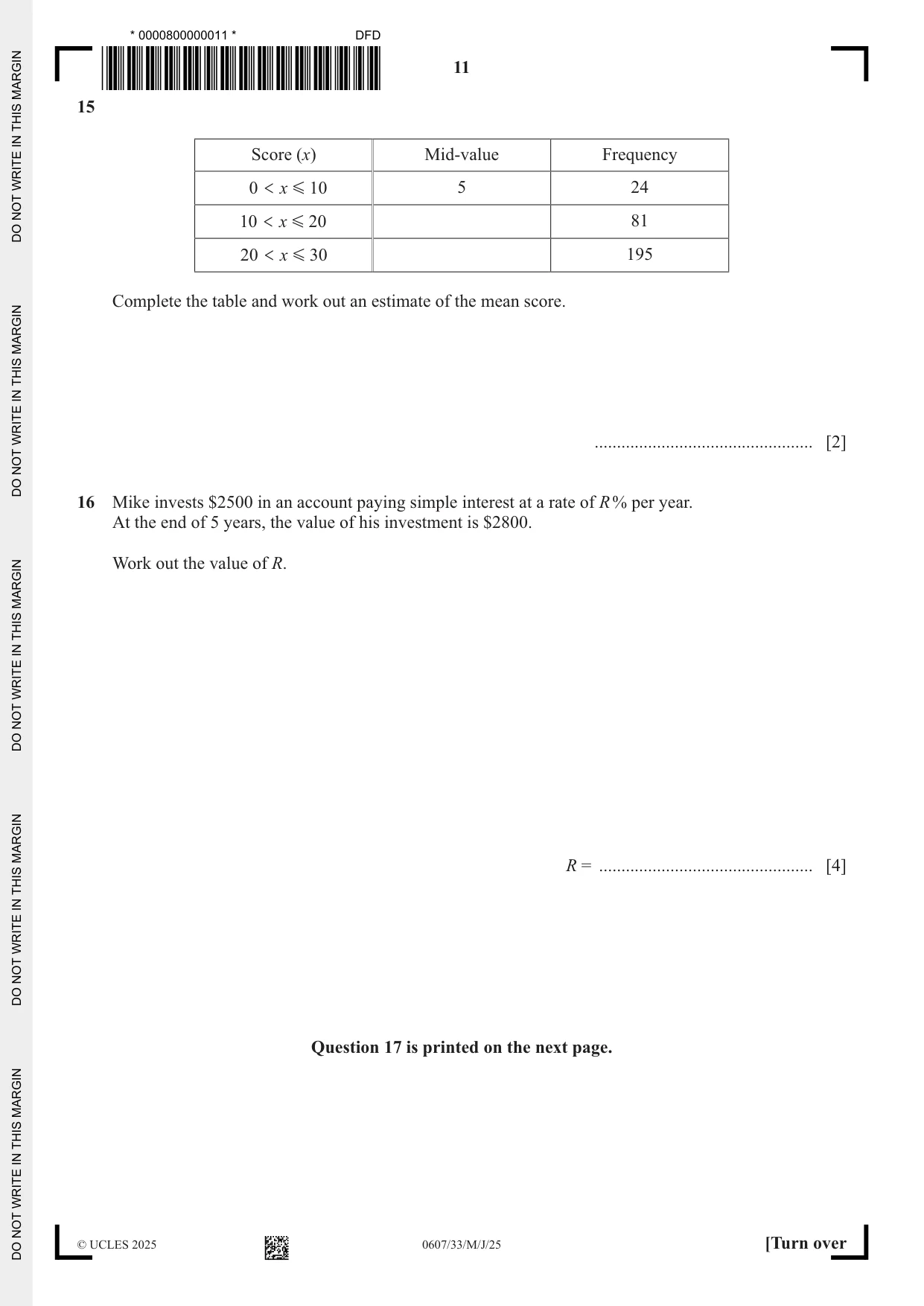 Cambridge IGCSE Mathematics - International 0607 2025 May/June Paper 3 · Variant 3 question paper, page 11 of 12