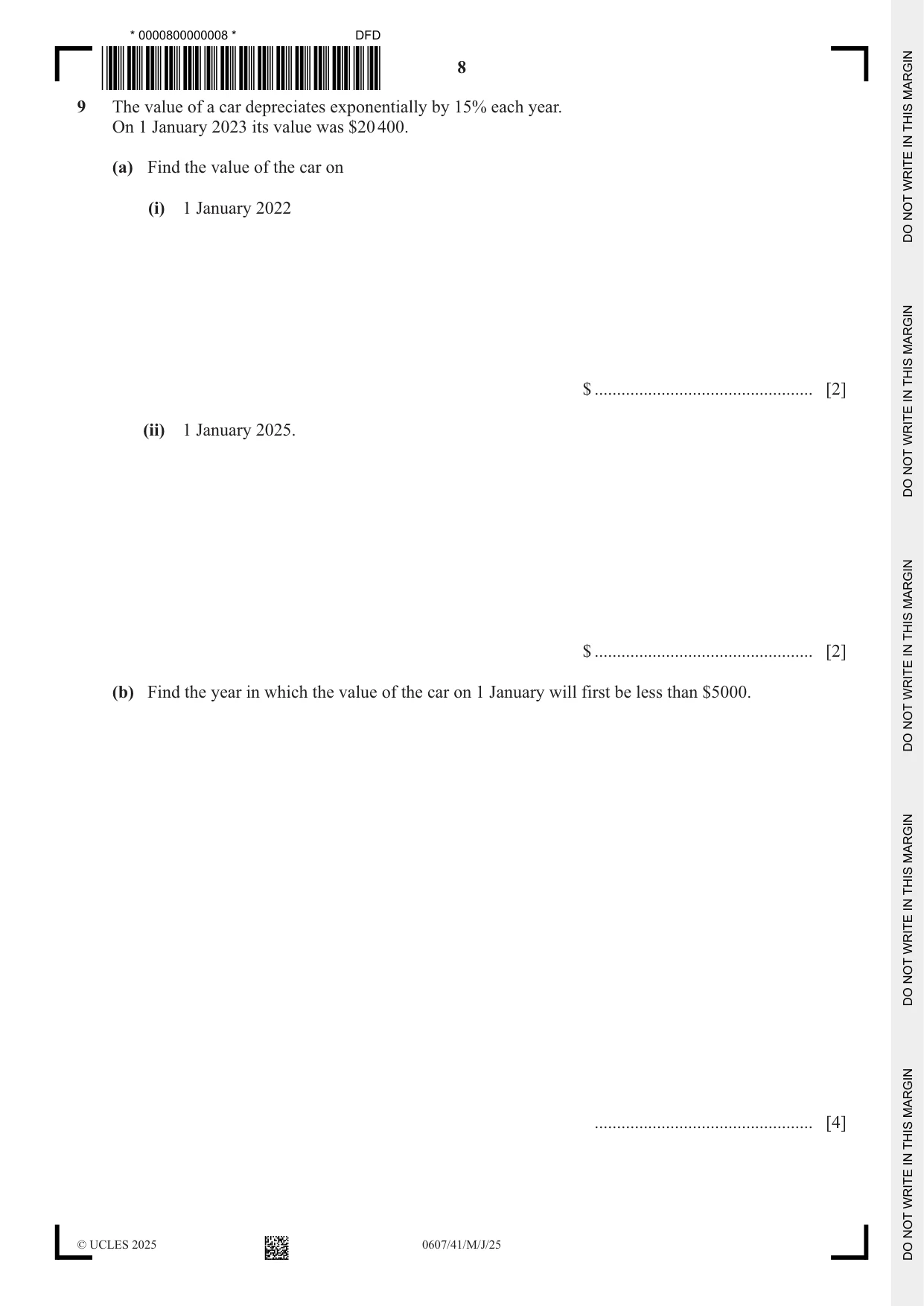 Cambridge IGCSE Mathematics - International 0607 2025 May/June Paper 4 · Variant 1 question paper, page 8 of 16