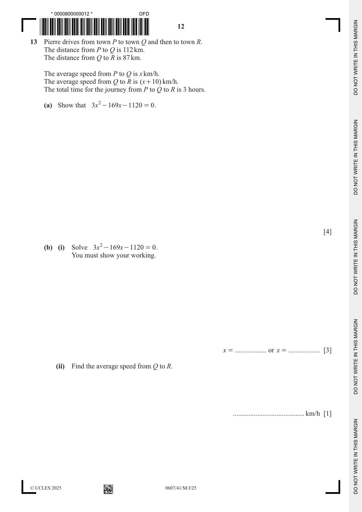 Cambridge IGCSE Mathematics - International 0607 2025 May/June Paper 4 · Variant 1 question paper, page 12 of 16