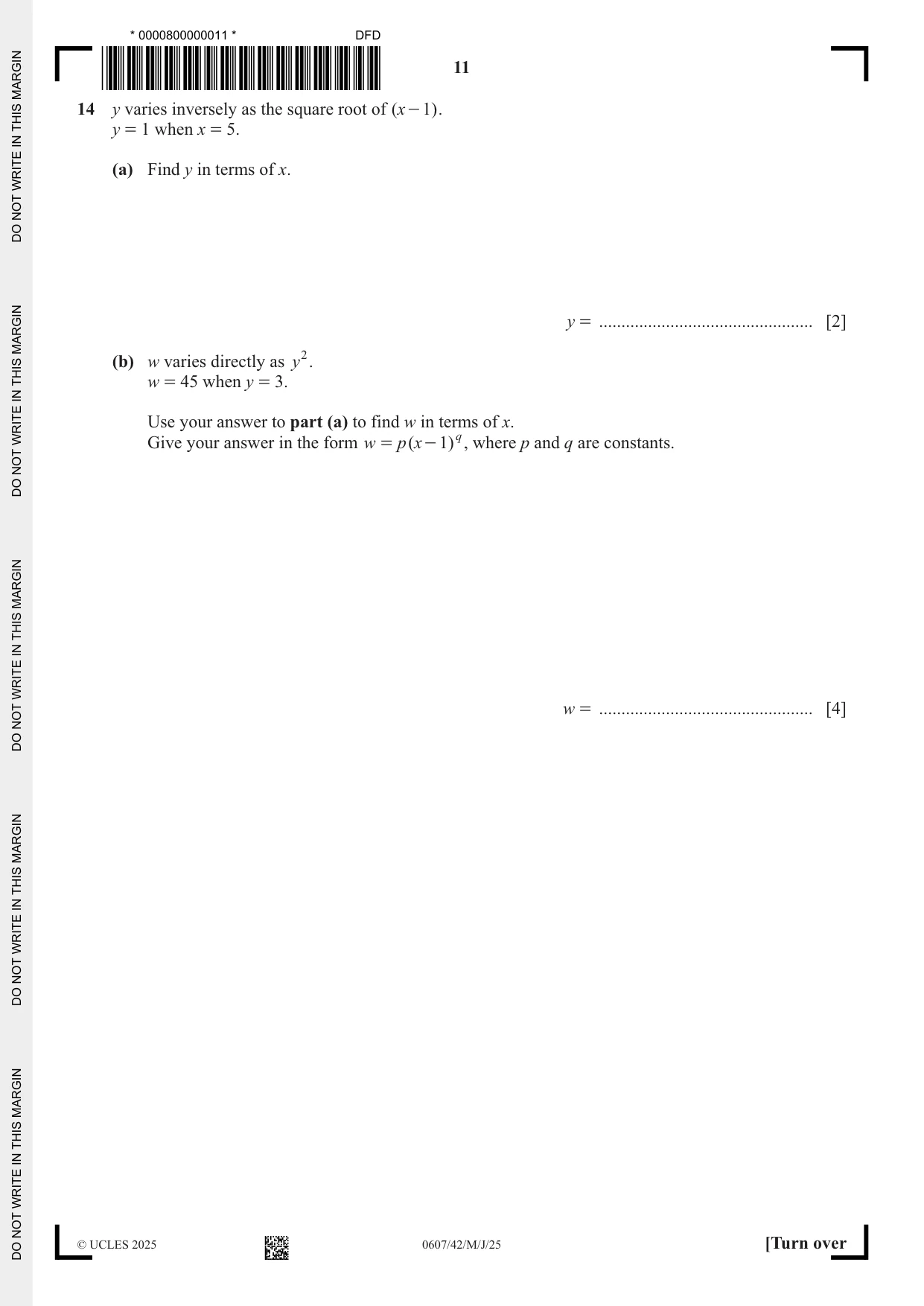 Cambridge IGCSE Mathematics - International 0607 2025 May/June Paper 4 · Variant 2 question paper, page 11 of 16