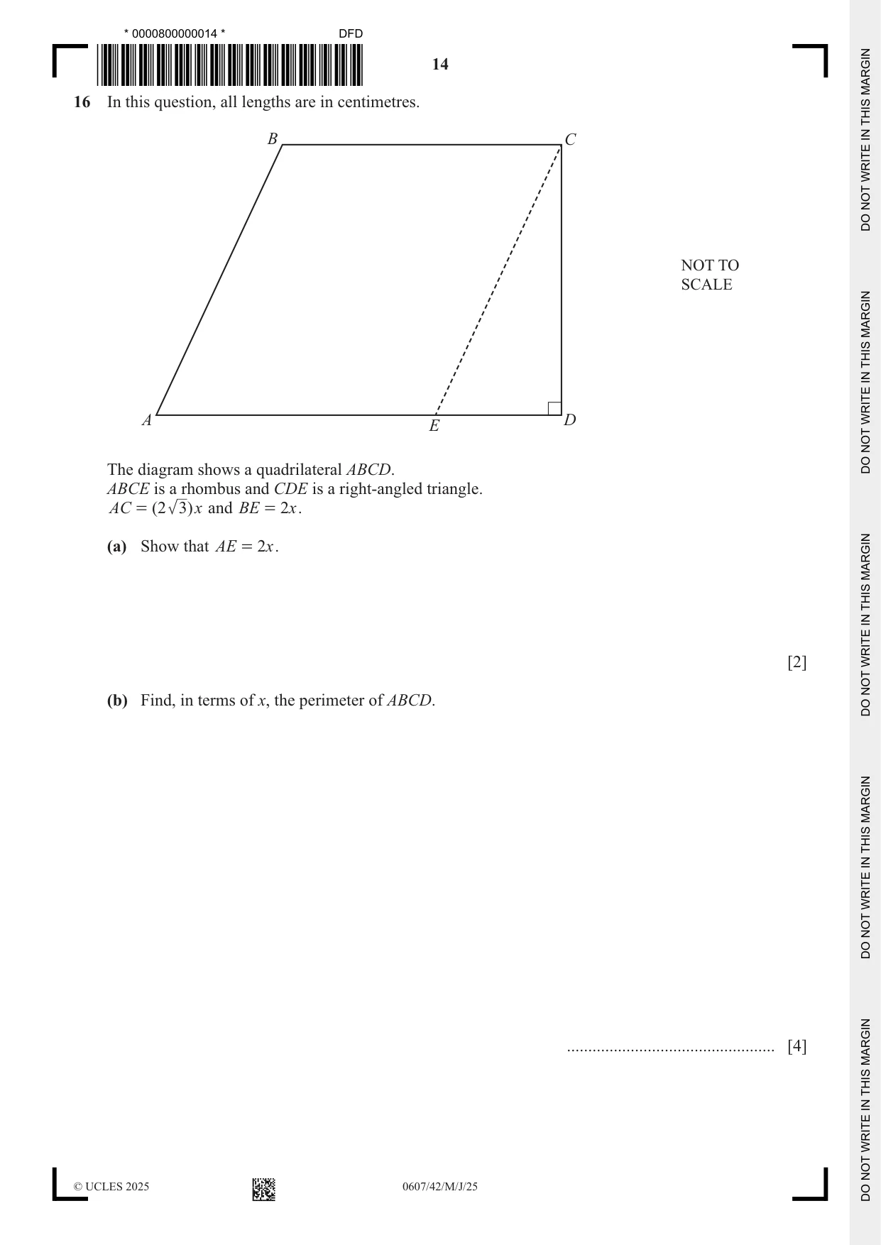 Cambridge IGCSE Mathematics - International 0607 2025 May/June Paper 4 · Variant 2 question paper, page 14 of 16