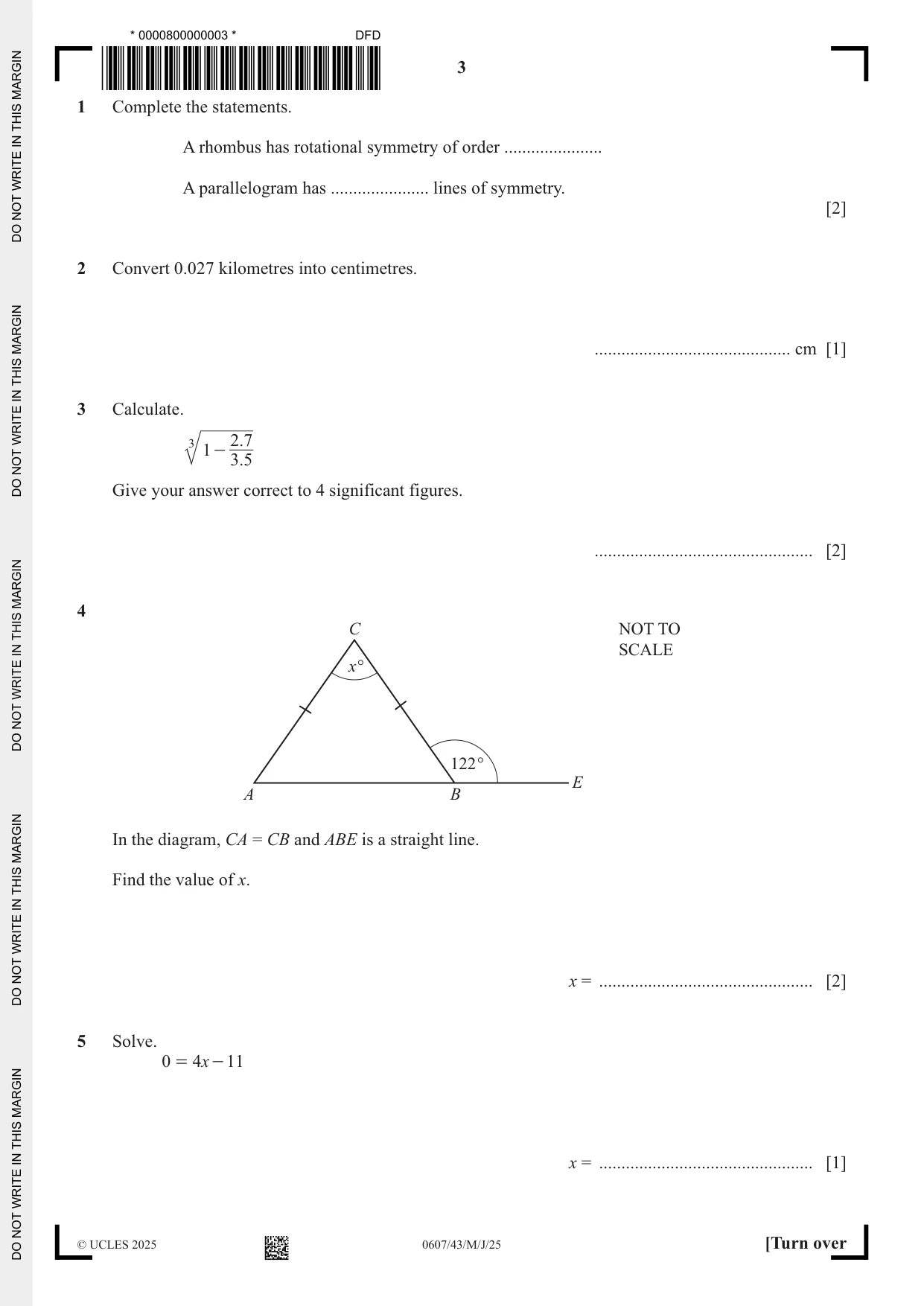 Cambridge IGCSE Mathematics - International 0607 2025 May/June Paper 4 · Variant 3 question paper, page 3 of 16