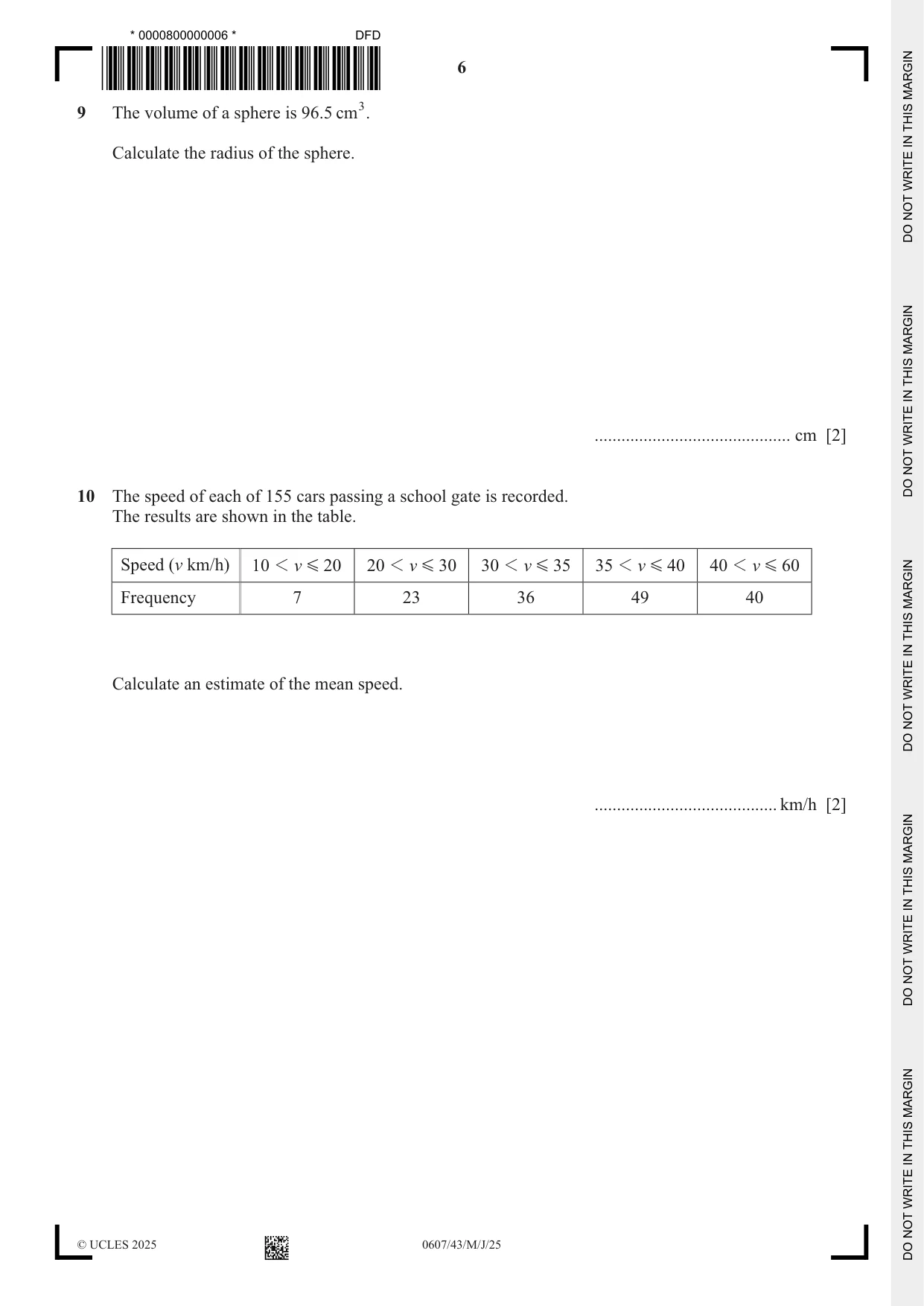 Cambridge IGCSE Mathematics - International 0607 2025 May/June Paper 4 · Variant 3 question paper, page 6 of 16