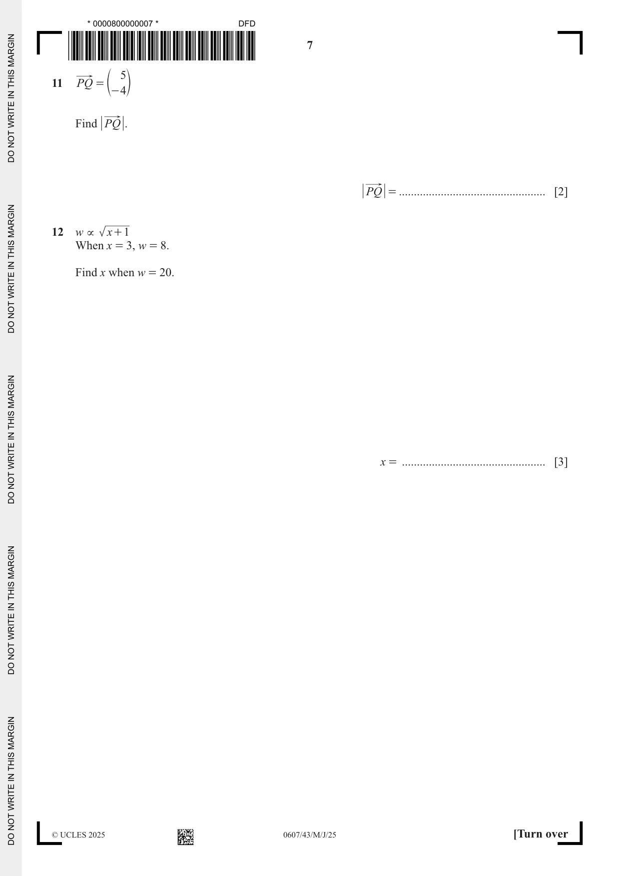 Cambridge IGCSE Mathematics - International 0607 2025 May/June Paper 4 · Variant 3 question paper, page 7 of 16