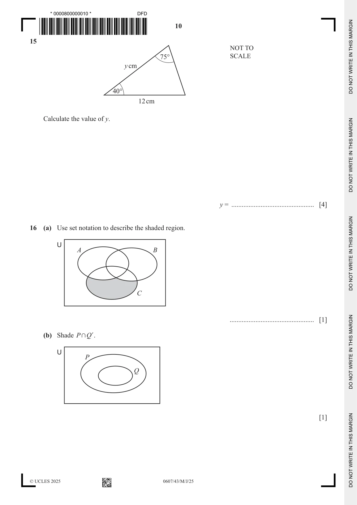 Cambridge IGCSE Mathematics - International 0607 2025 May/June Paper 4 · Variant 3 question paper, page 10 of 16