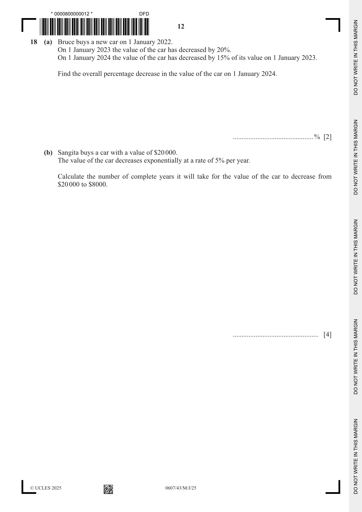 Cambridge IGCSE Mathematics - International 0607 2025 May/June Paper 4 · Variant 3 question paper, page 12 of 16