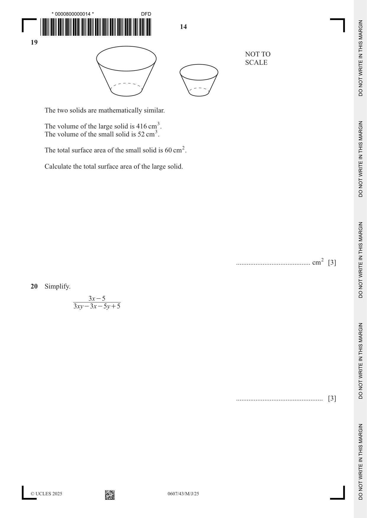 Cambridge IGCSE Mathematics - International 0607 2025 May/June Paper 4 · Variant 3 question paper, page 14 of 16