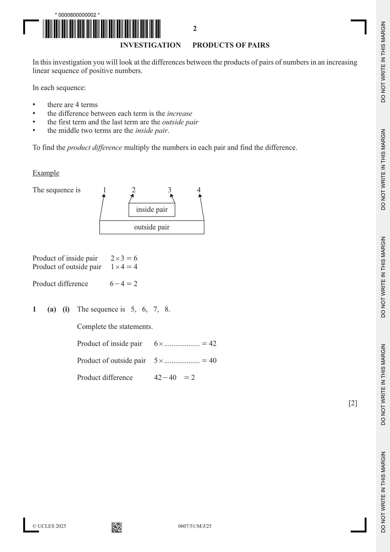 Cambridge IGCSE Mathematics - International 0607 2025 May/June Paper 5 · Variant 1 question paper, page 2 of 8