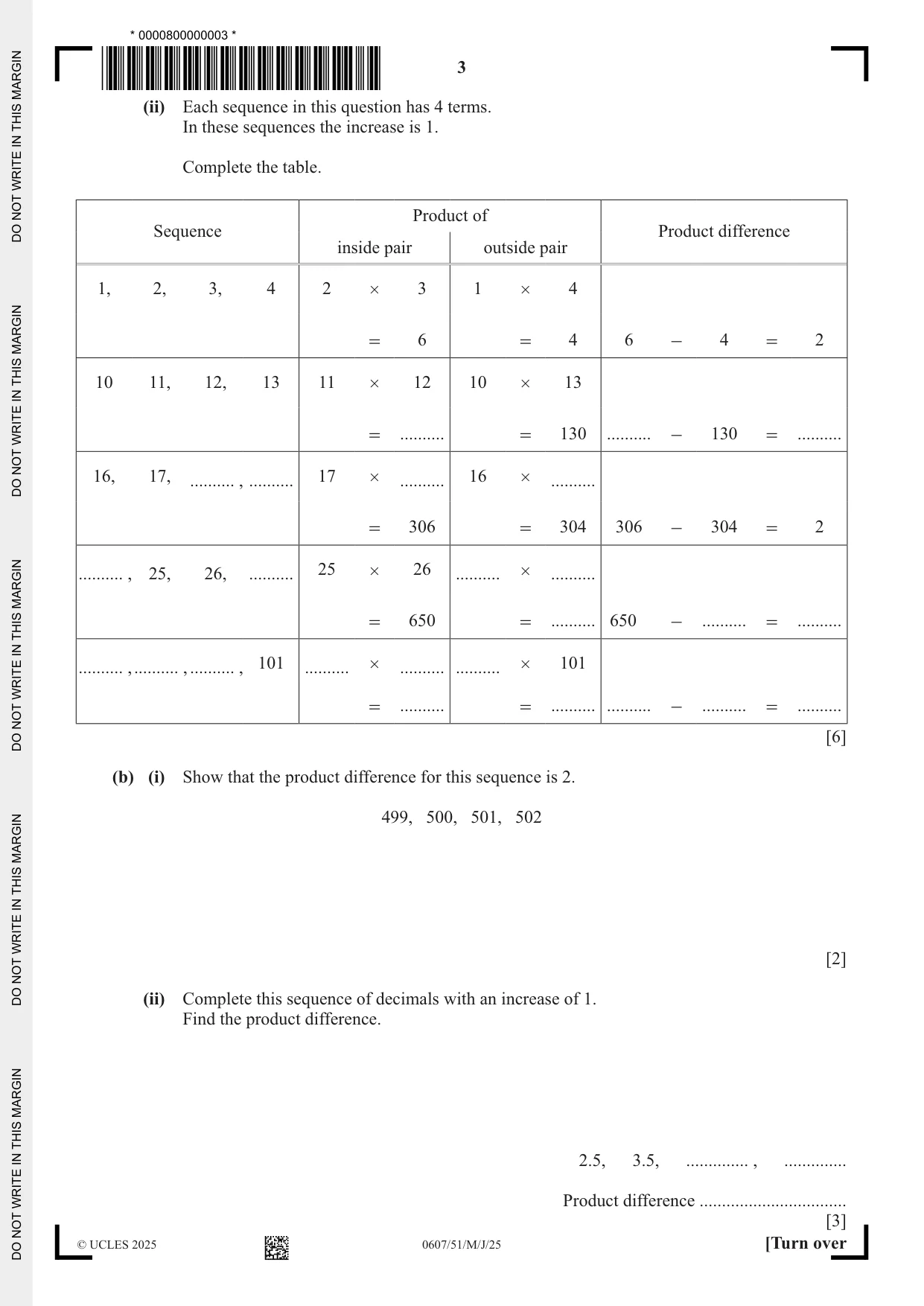 Cambridge IGCSE Mathematics - International 0607 2025 May/June Paper 5 · Variant 1 question paper, page 3 of 8