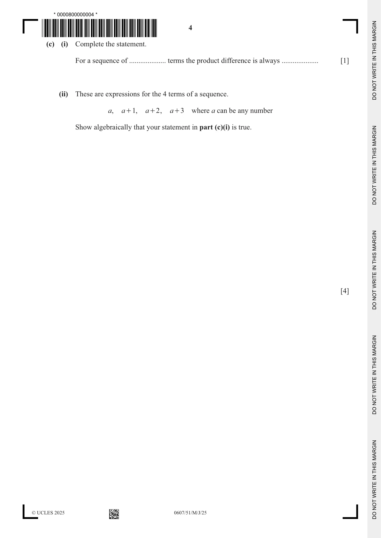 Cambridge IGCSE Mathematics - International 0607 2025 May/June Paper 5 · Variant 1 question paper, page 4 of 8