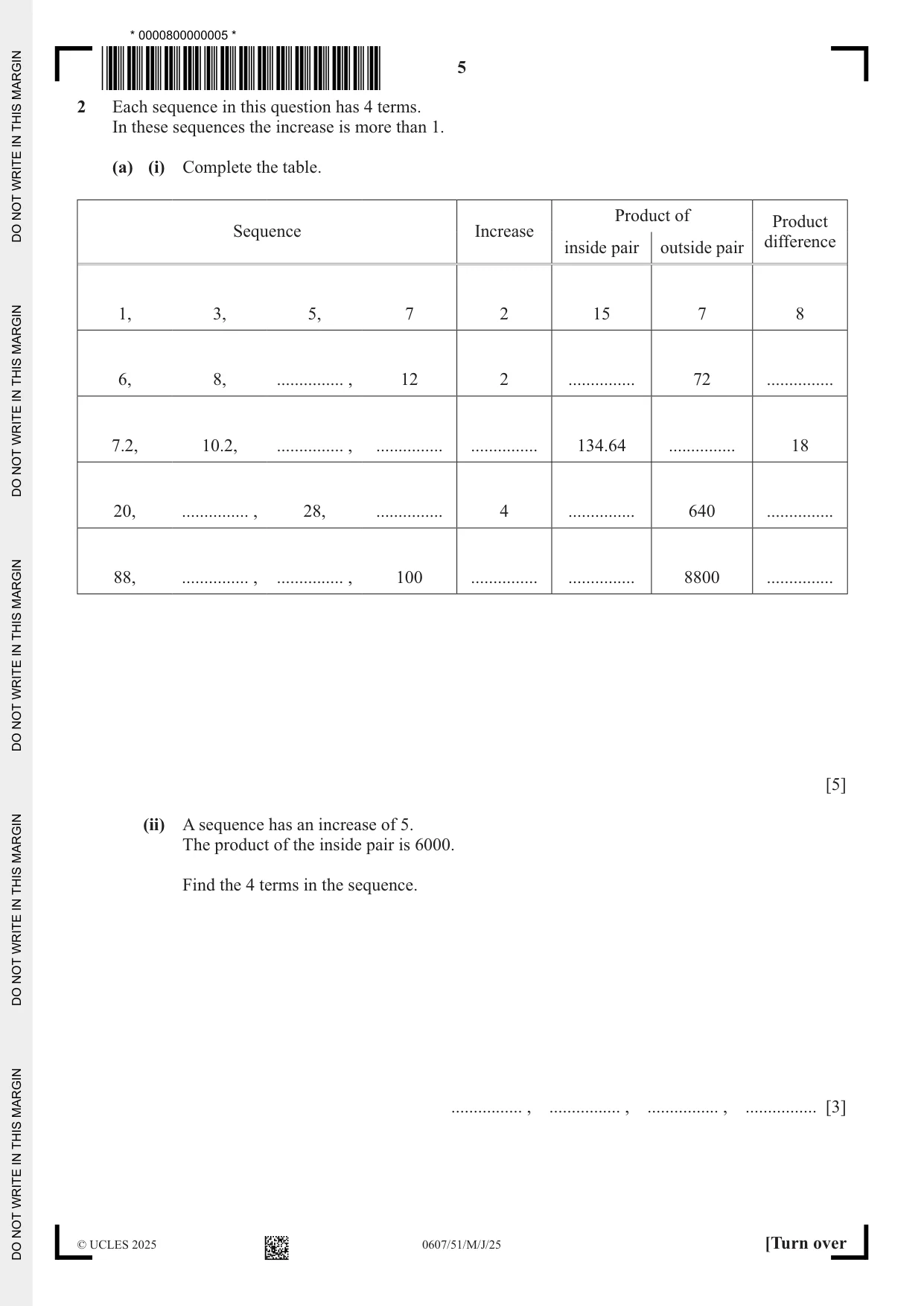 Cambridge IGCSE Mathematics - International 0607 2025 May/June Paper 5 · Variant 1 question paper, page 5 of 8
