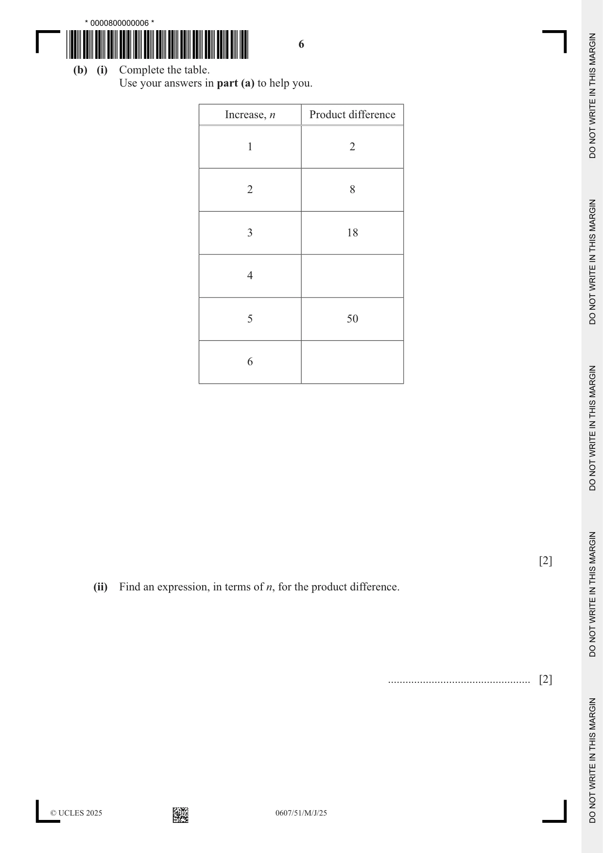 Cambridge IGCSE Mathematics - International 0607 2025 May/June Paper 5 · Variant 1 question paper, page 6 of 8