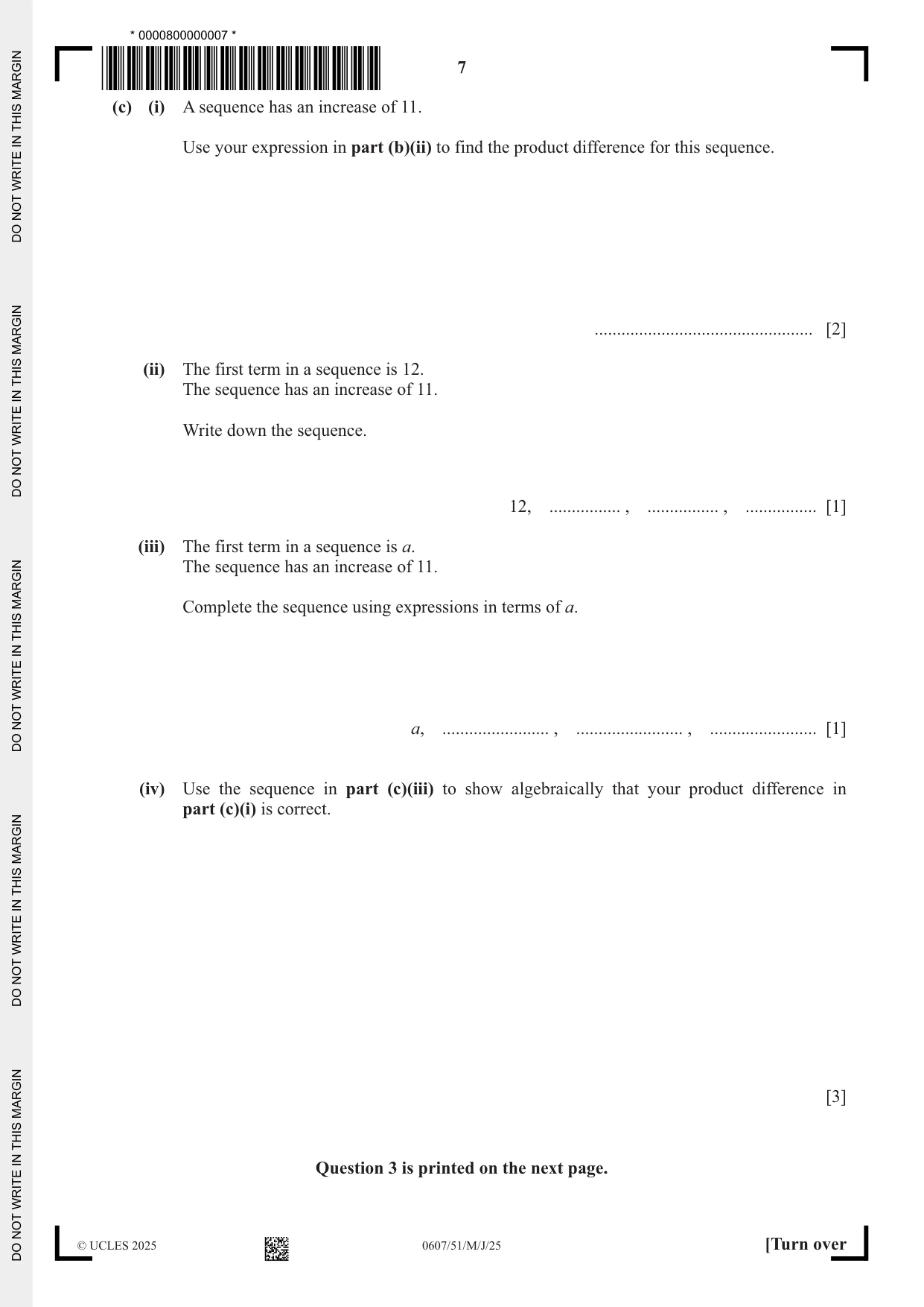 Cambridge IGCSE Mathematics - International 0607 2025 May/June Paper 5 · Variant 1 question paper, page 7 of 8