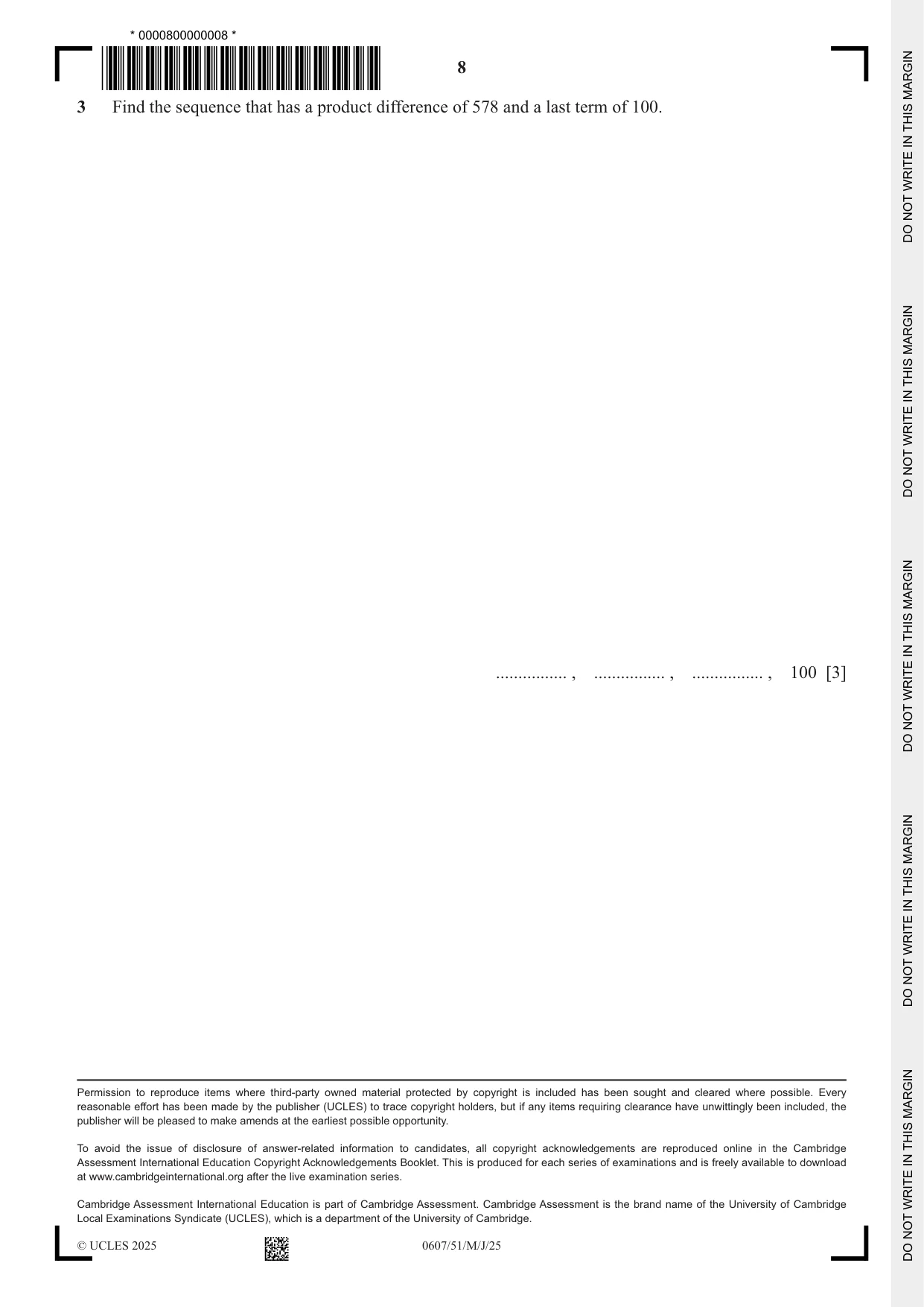 Cambridge IGCSE Mathematics - International 0607 2025 May/June Paper 5 · Variant 1 question paper, page 8 of 8