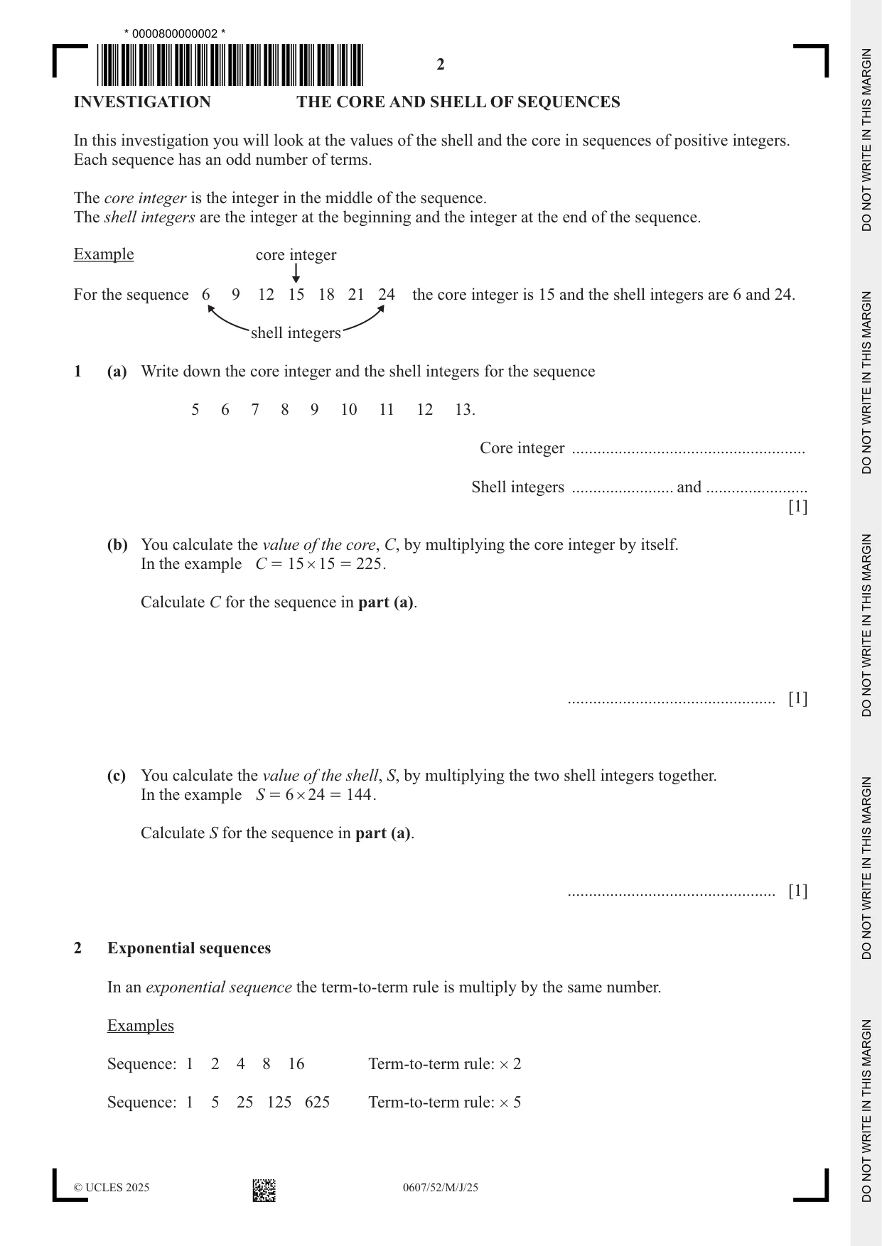 Cambridge IGCSE Mathematics - International 0607 2025 May/June Paper 5 · Variant 2 question paper, page 2 of 8