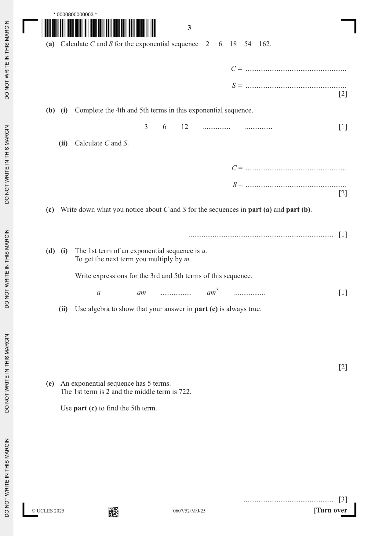 Cambridge IGCSE Mathematics - International 0607 2025 May/June Paper 5 · Variant 2 question paper, page 3 of 8