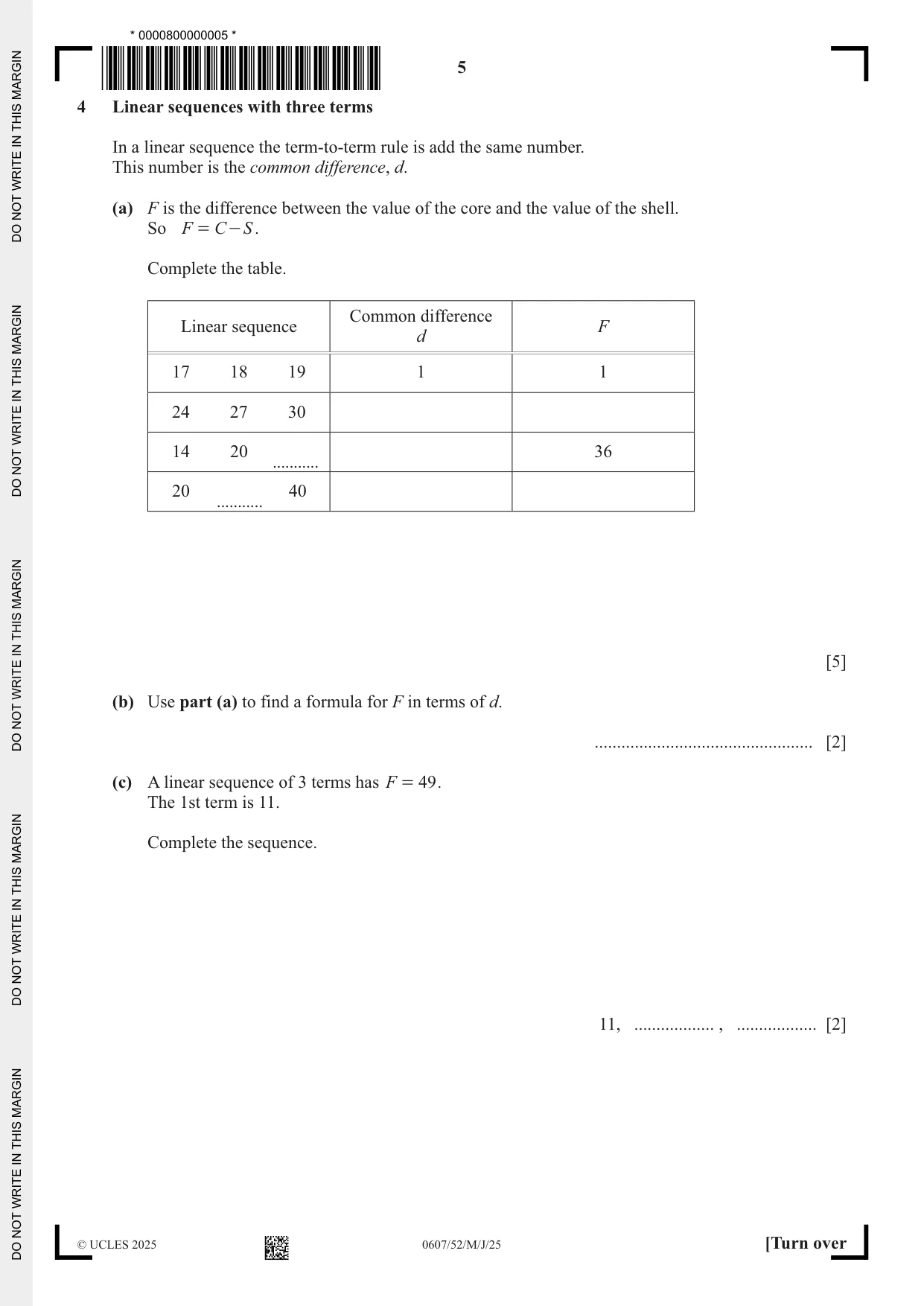 Cambridge IGCSE Mathematics - International 0607 2025 May/June Paper 5 · Variant 2 question paper, page 5 of 8