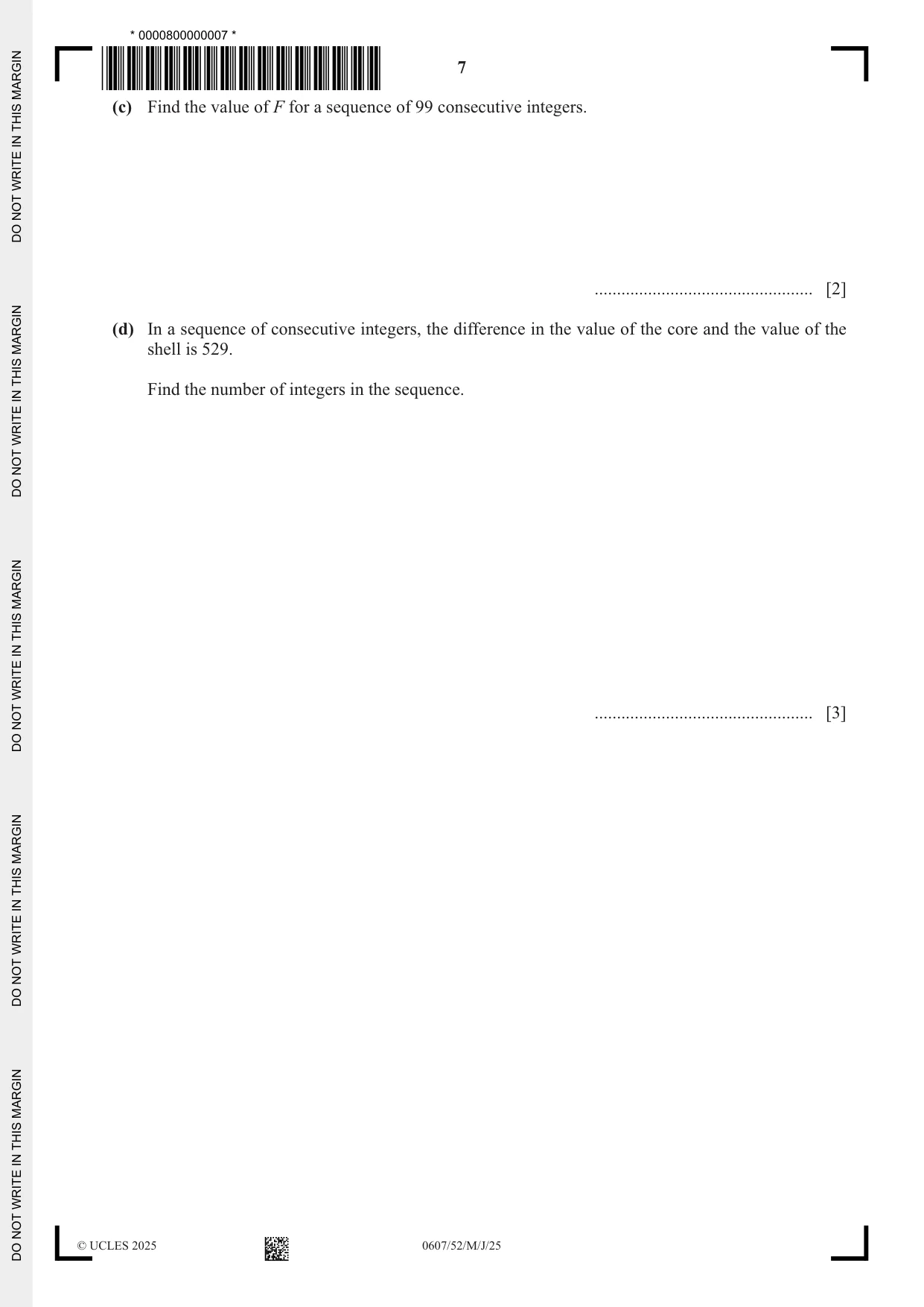 Cambridge IGCSE Mathematics - International 0607 2025 May/June Paper 5 · Variant 2 question paper, page 7 of 8