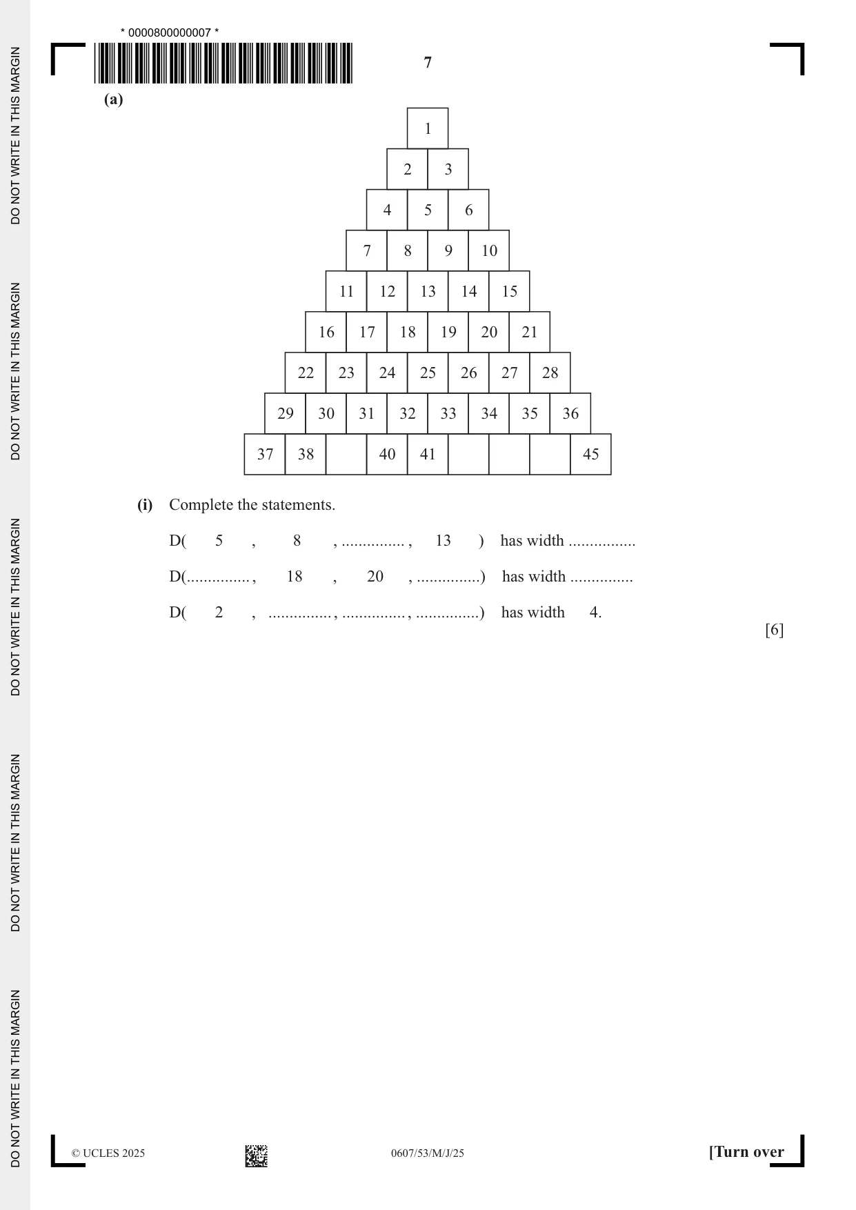 Cambridge IGCSE Mathematics - International 0607 2025 May/June Paper 5 · Variant 3 question paper, page 7 of 12