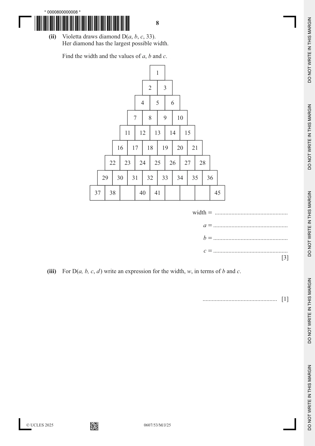 Cambridge IGCSE Mathematics - International 0607 2025 May/June Paper 5 · Variant 3 question paper, page 8 of 12