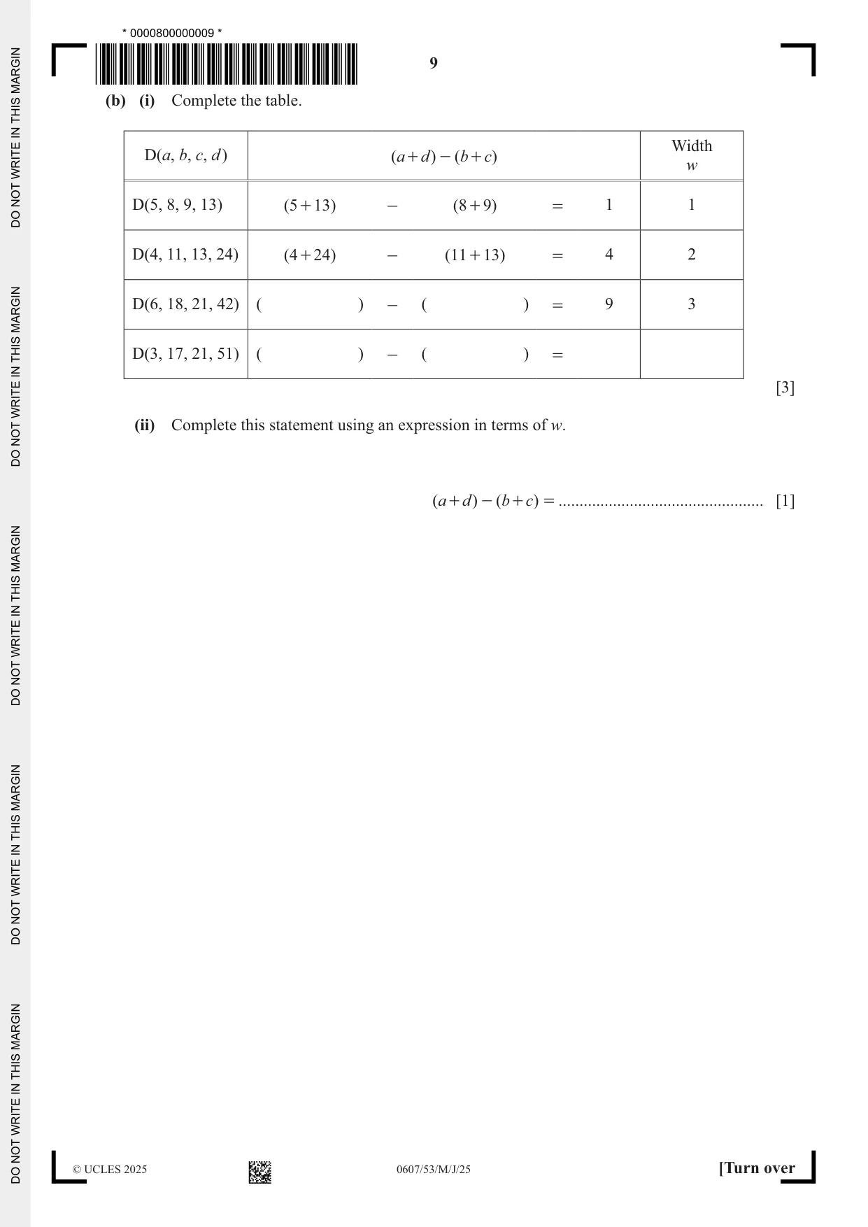 Cambridge IGCSE Mathematics - International 0607 2025 May/June Paper 5 · Variant 3 question paper, page 9 of 12