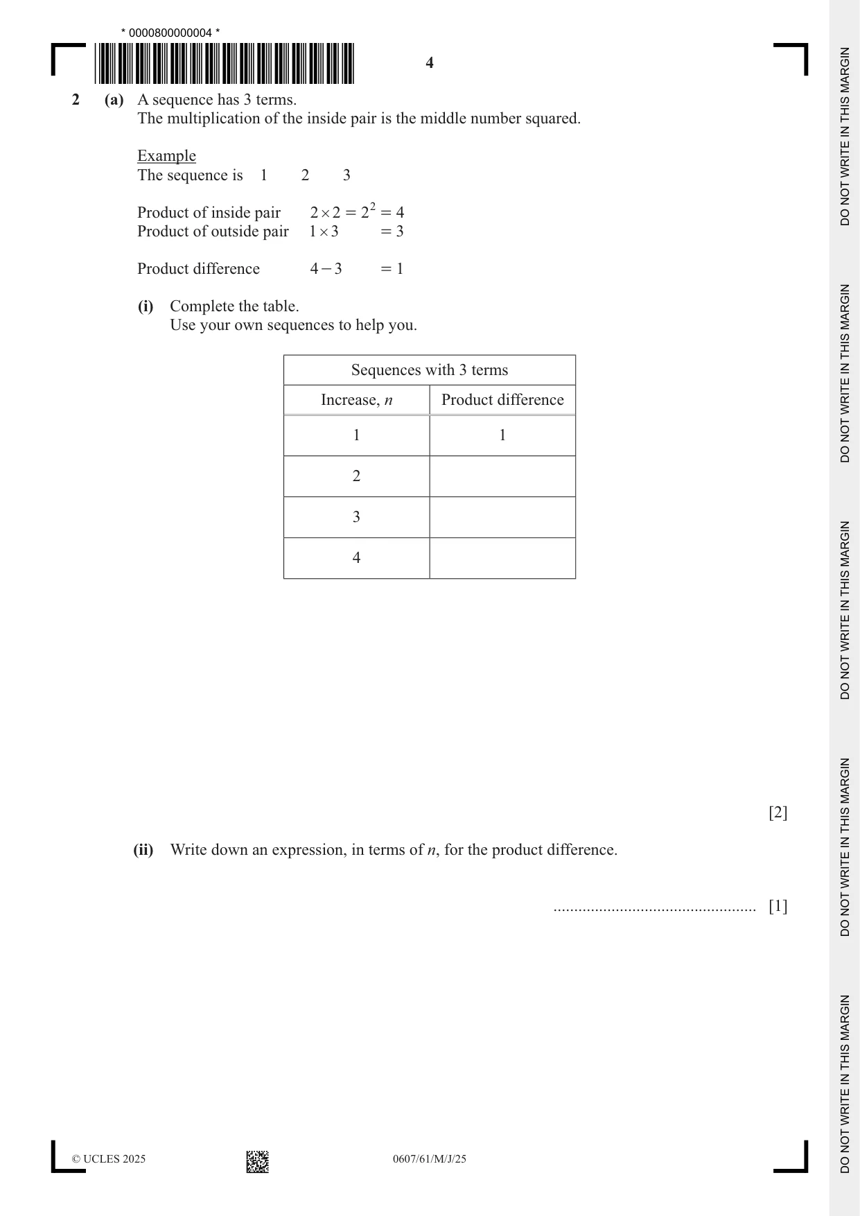 Cambridge IGCSE Mathematics - International 0607 2025 May/June Paper 6 · Variant 1 question paper, page 4 of 12