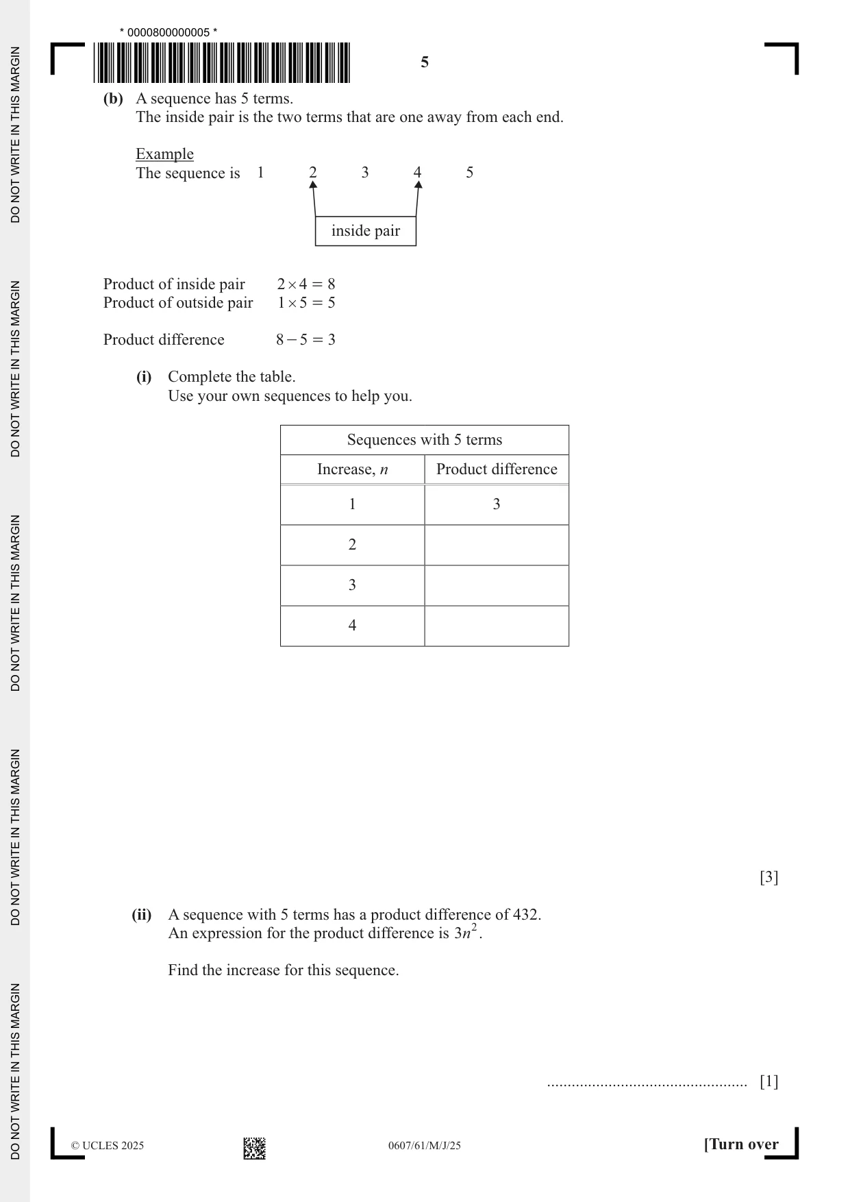 Cambridge IGCSE Mathematics - International 0607 2025 May/June Paper 6 · Variant 1 question paper, page 5 of 12