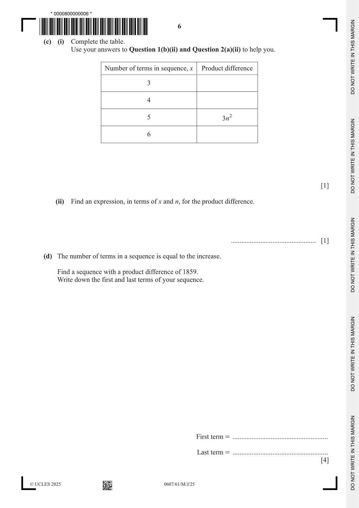 Cambridge IGCSE Mathematics - International 0607 2025 May/June Paper 6 · Variant 1 question paper, page 6 of 12