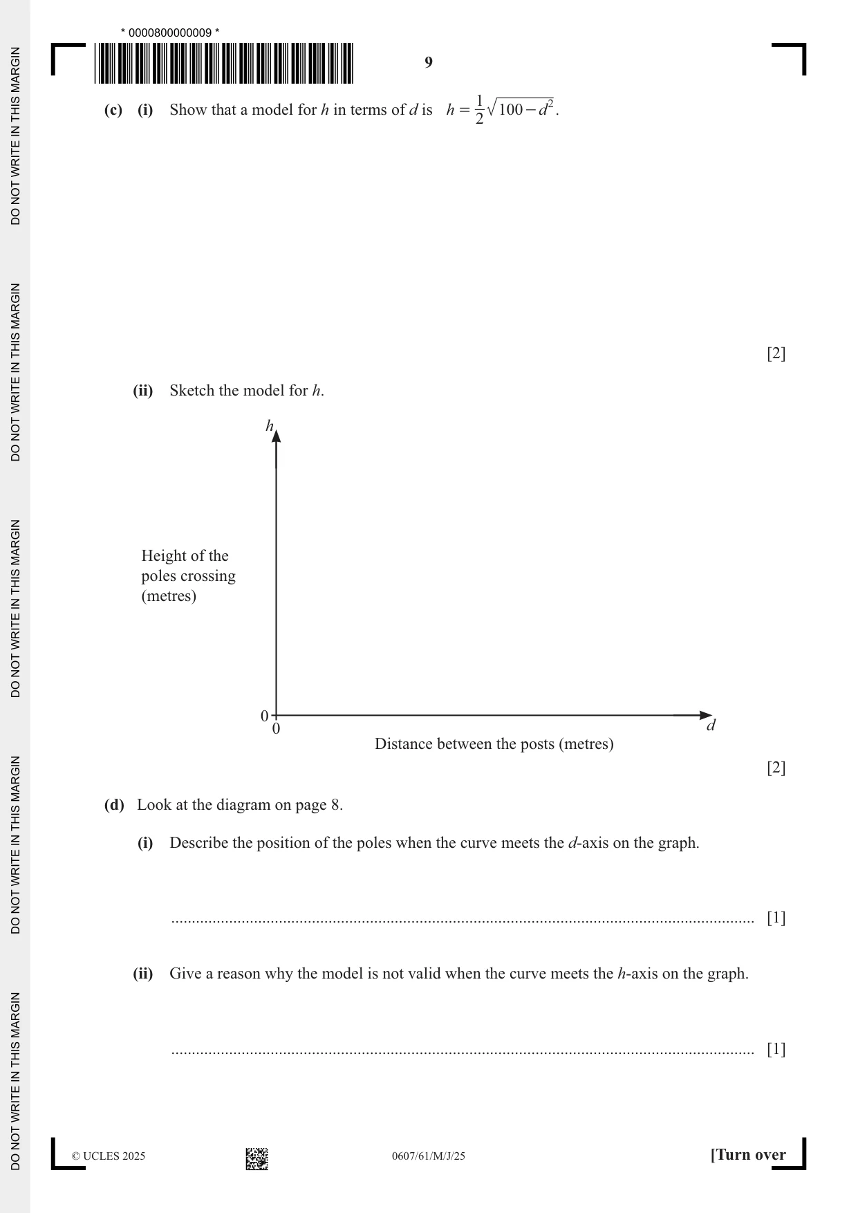 Cambridge IGCSE Mathematics - International 0607 2025 May/June Paper 6 · Variant 1 question paper, page 9 of 12