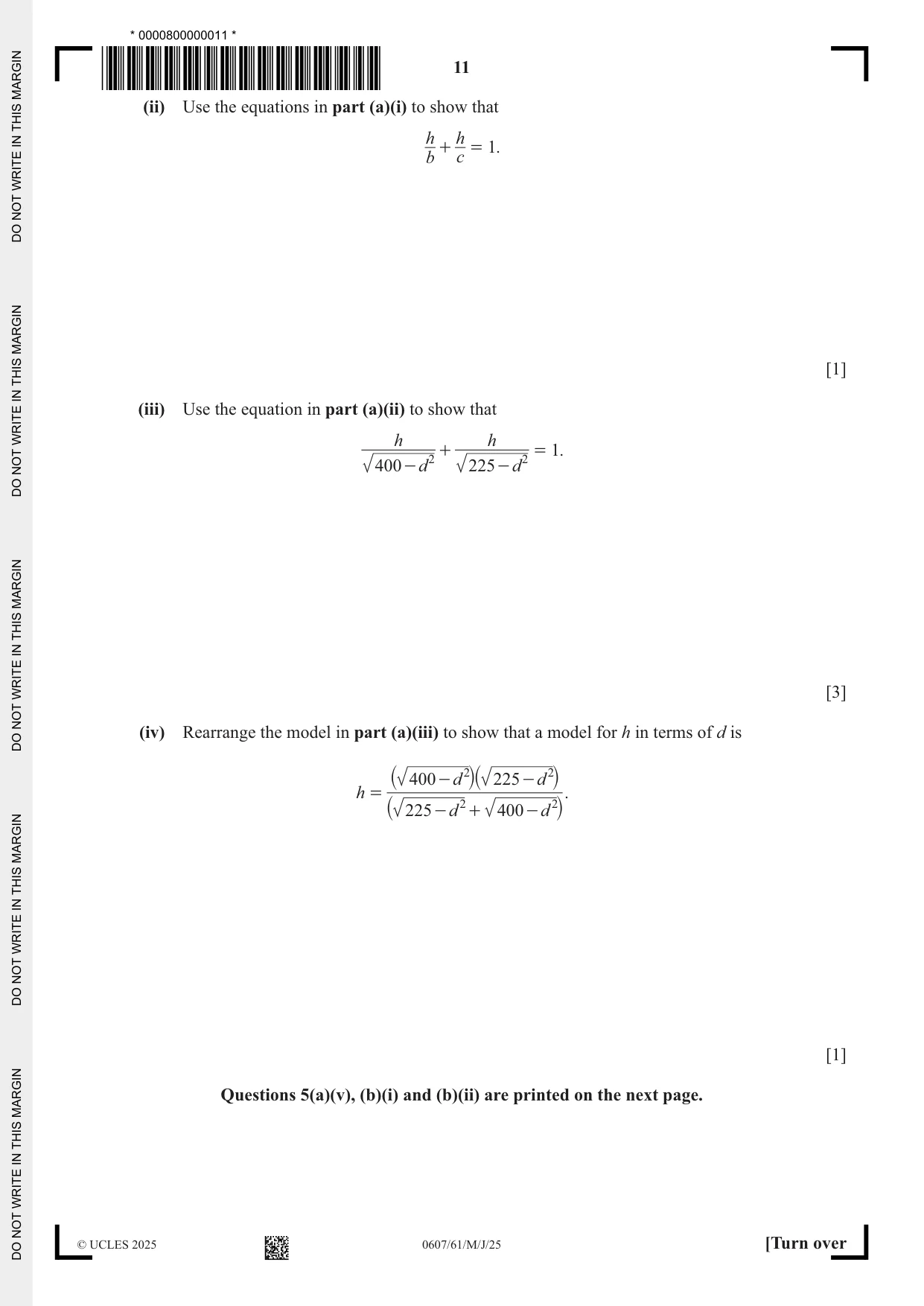 Cambridge IGCSE Mathematics - International 0607 2025 May/June Paper 6 · Variant 1 question paper, page 11 of 12