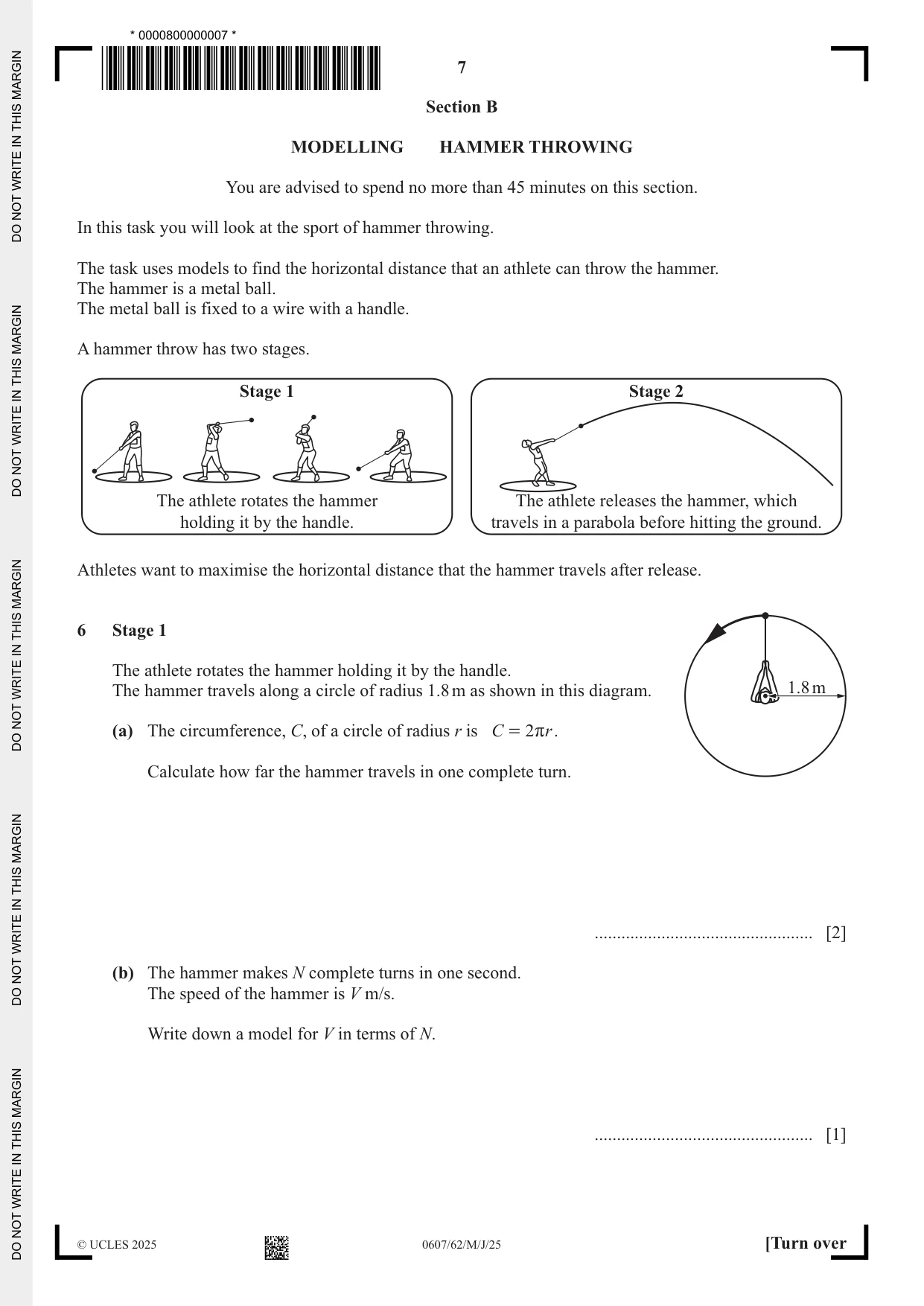 Cambridge IGCSE Mathematics - International 0607 2025 May/June Paper 6 · Variant 2 question paper, page 7 of 16
