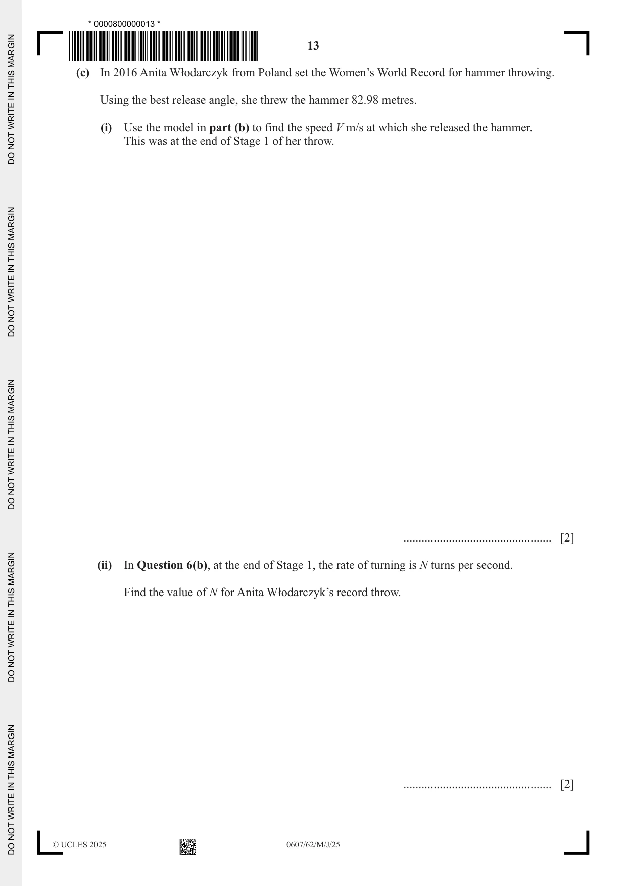 Cambridge IGCSE Mathematics - International 0607 2025 May/June Paper 6 · Variant 2 question paper, page 13 of 16