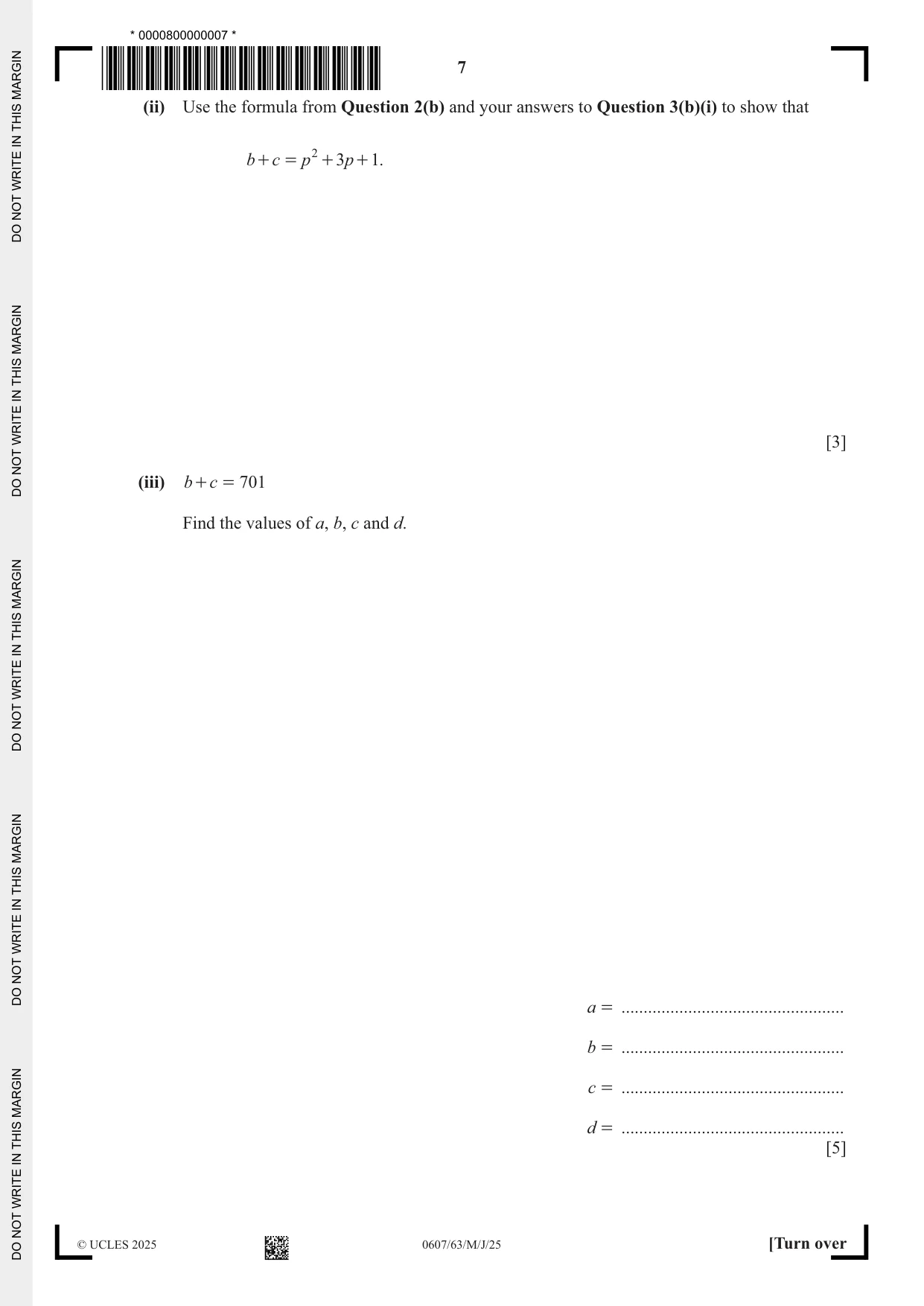 Cambridge IGCSE Mathematics - International 0607 2025 May/June Paper 6 · Variant 3 question paper, page 7 of 12