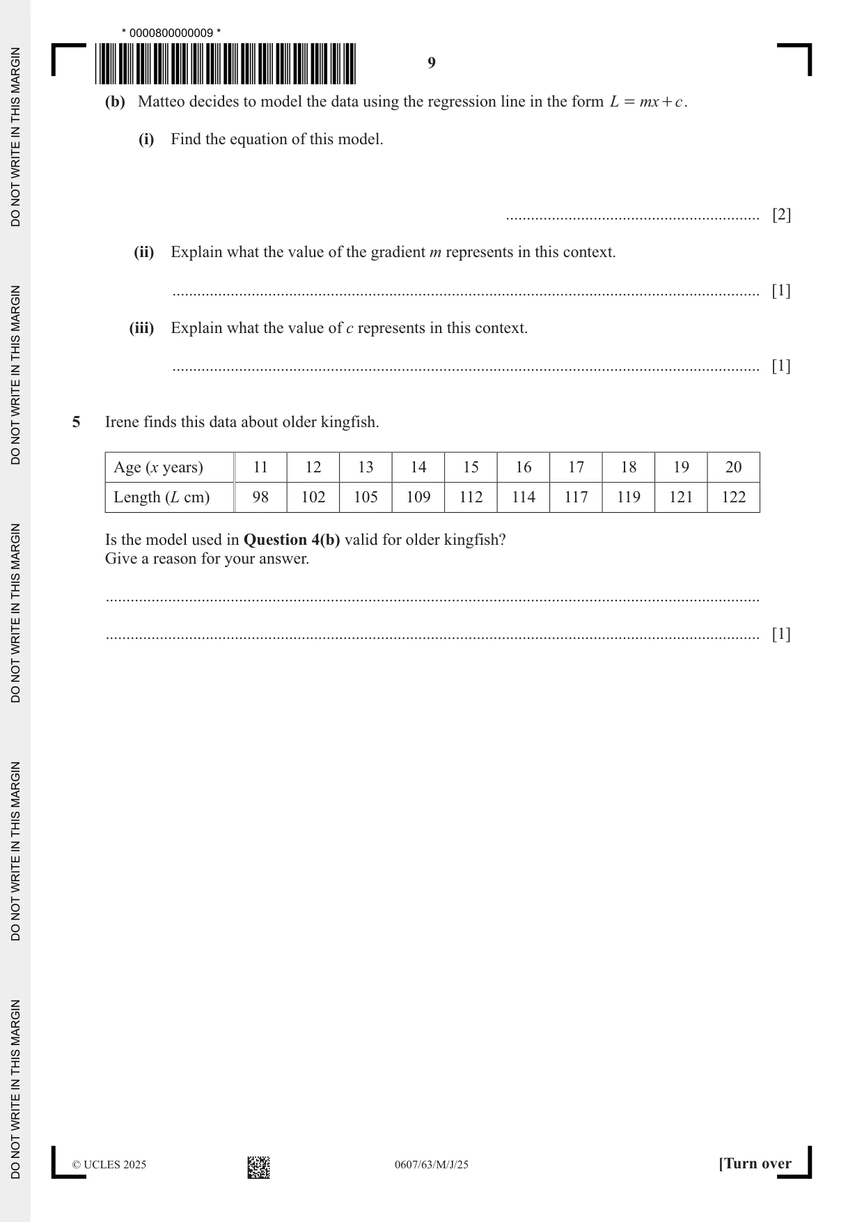 Cambridge IGCSE Mathematics - International 0607 2025 May/June Paper 6 · Variant 3 question paper, page 9 of 12