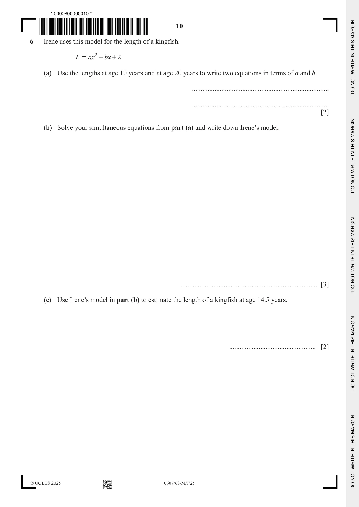 Cambridge IGCSE Mathematics - International 0607 2025 May/June Paper 6 · Variant 3 question paper, page 10 of 12