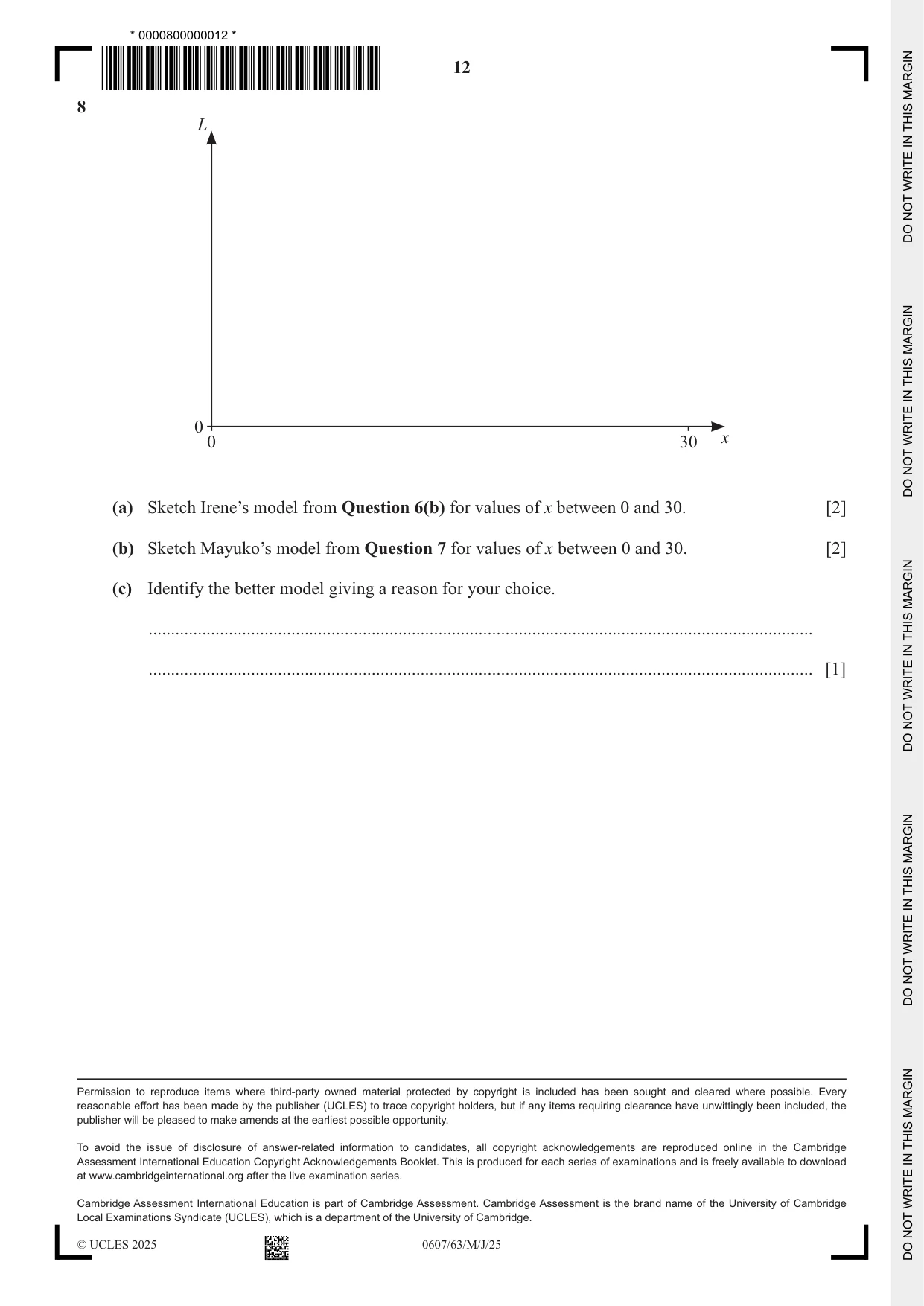 Cambridge IGCSE Mathematics - International 0607 2025 May/June Paper 6 · Variant 3 question paper, page 12 of 12