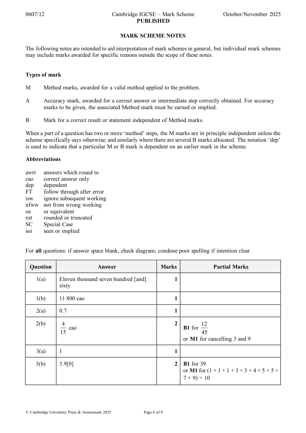 Mark scheme, page 6 of 9