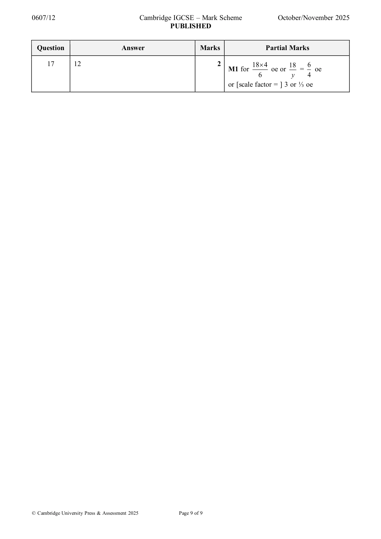 Mark scheme, page 9 of 9